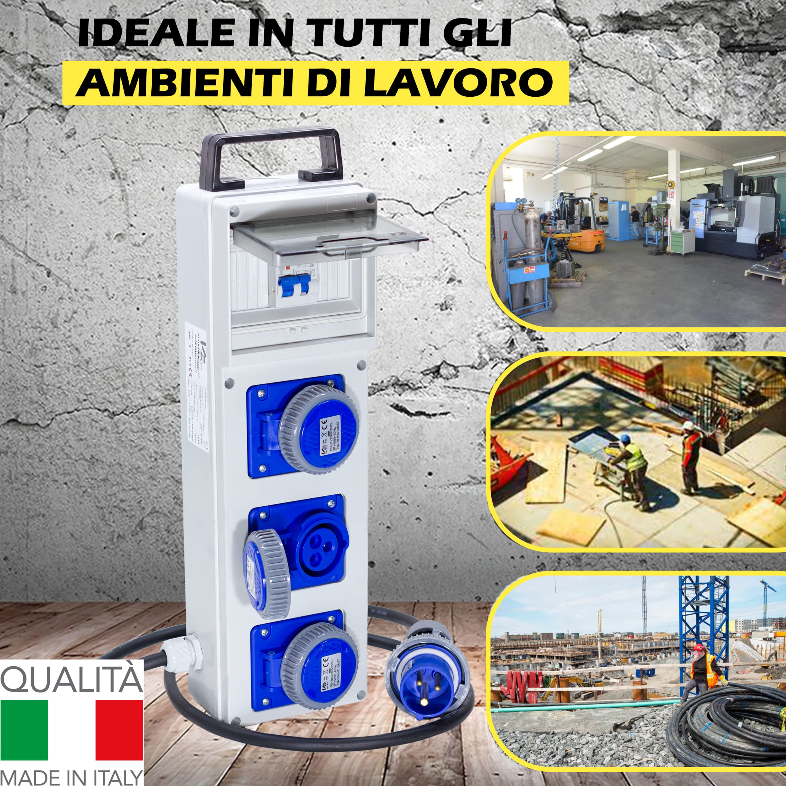 ELETTROWATT - Quadro Elettrico di Distribuzione Industriale da Cantiere ASC Portatile - 3 Prese CEE IP67 da 16A - Magnetotermico da 16A - Quadro Monofase Con Certificazione Inclusa - Made in Italy