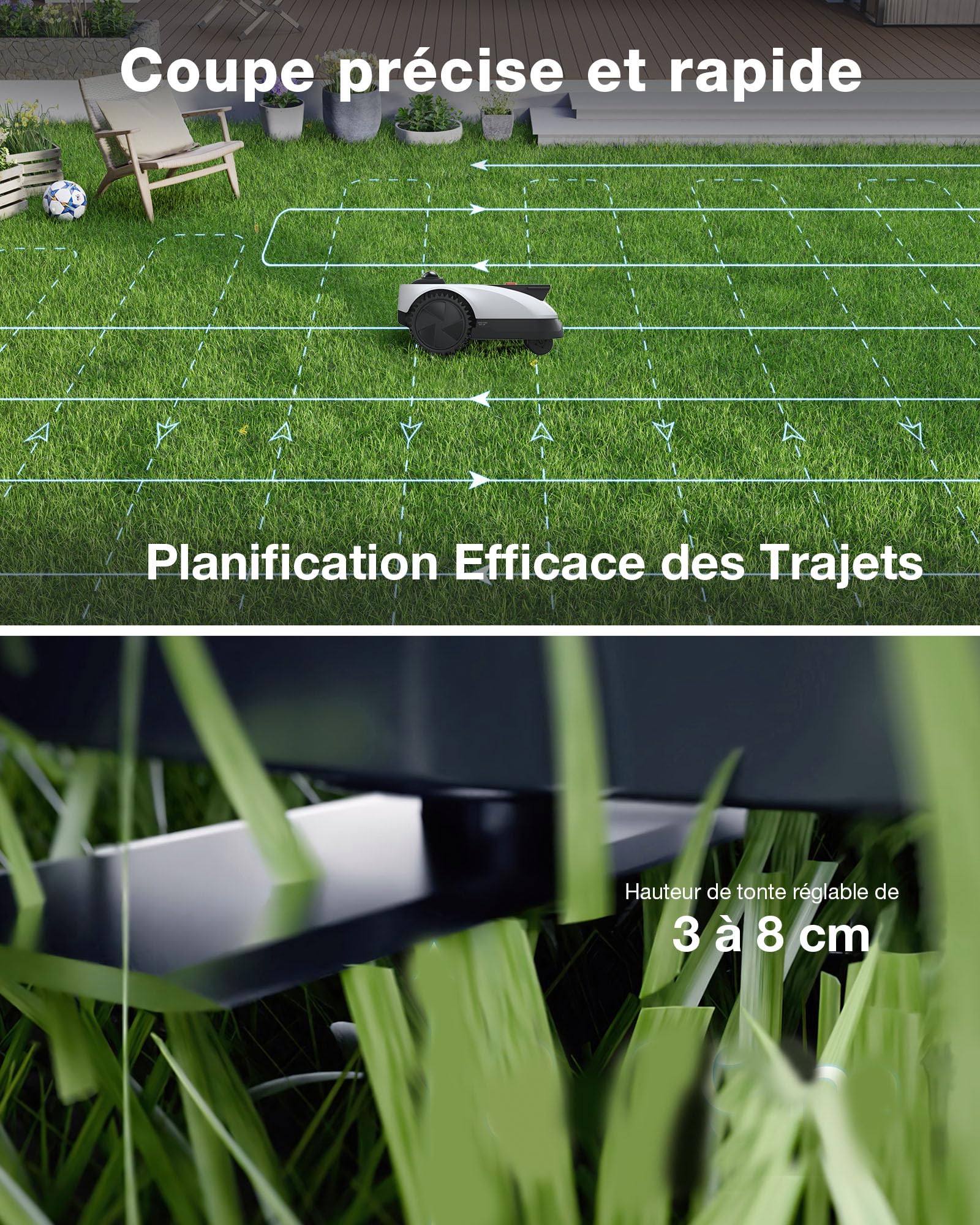 Ecovacs Goat O1200 LiDAR Pro Care Kit Robot Tondeuse sans Fil, 1200 M², Navigation Dual-LiDAR 360°, Cartographie Auto, Évitement d'obstacles 3D par IA, Coupe Précise des Bords
