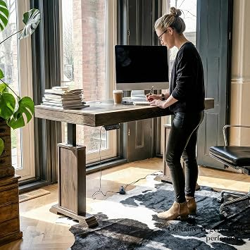 Homsee Height Adjustable Electric Standing Desk, 63 x 31.5 Inch Home Office Sit Stand Up Desk, Modern Work from Home Computer Table with Large Legroom for Gaming Study Writing, Brown Grain