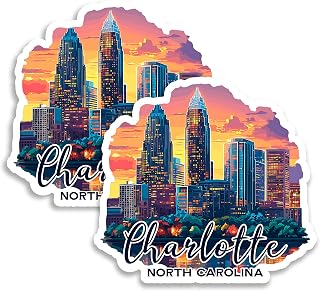 Charlotte North Carolina Magnet 4 Inch 2-Pack Queen City – Strong Vinyl Decorative Travel Magnets for Fridge Locker Kitchen Office – Cute Fun Aesthetic Cool Durable & Long-Lasting Souvenir ID44999