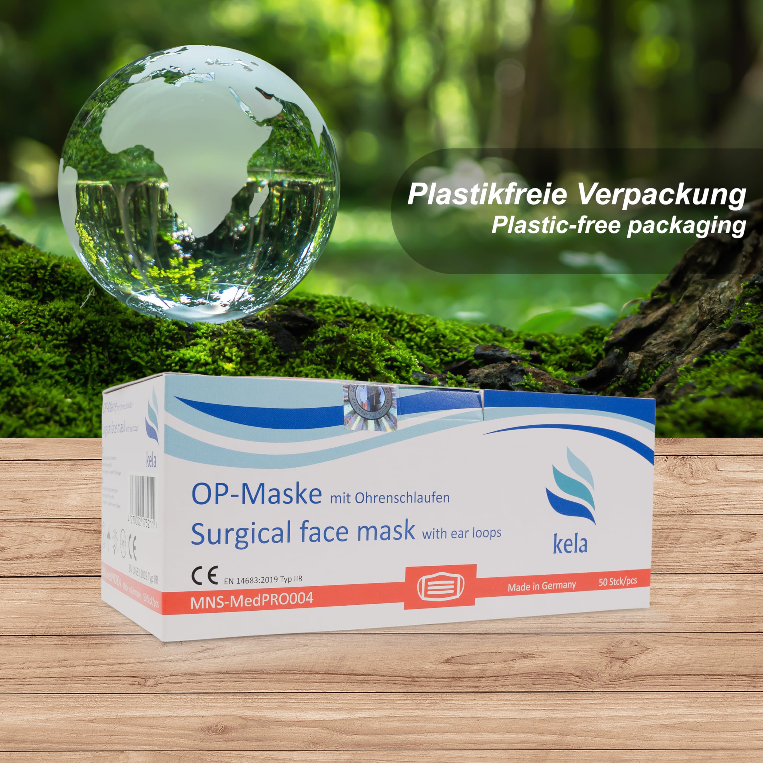 kela, Masques chirurgicaux Médical | Fabriqués en Allemagne | Conforme à DIN EN 14683 Type IIR | BFE >99,88% | 3 plis | Chirurgical jetable protecteur medical buccal et nasal
