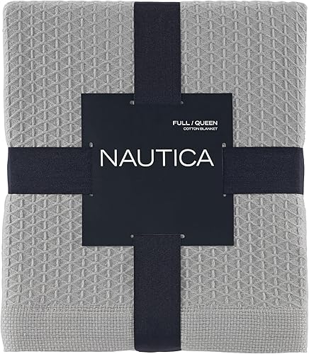 Miniatura 3 de Nautica - Manta Queen, Ropa de Cama de Algodón con Tejido de Diamante, Peso Medio para Todas las Estaciones, Certificada Oeko-Tex (Gris Baird)