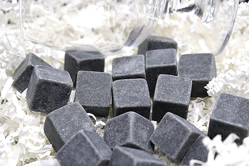 Miniatura 4 de Juego de 18 rocas refrescantes reutilizables de esteatita pura para whisky, sin dilución de agua y perfectas para licor, vino y otras bebidas, con 2