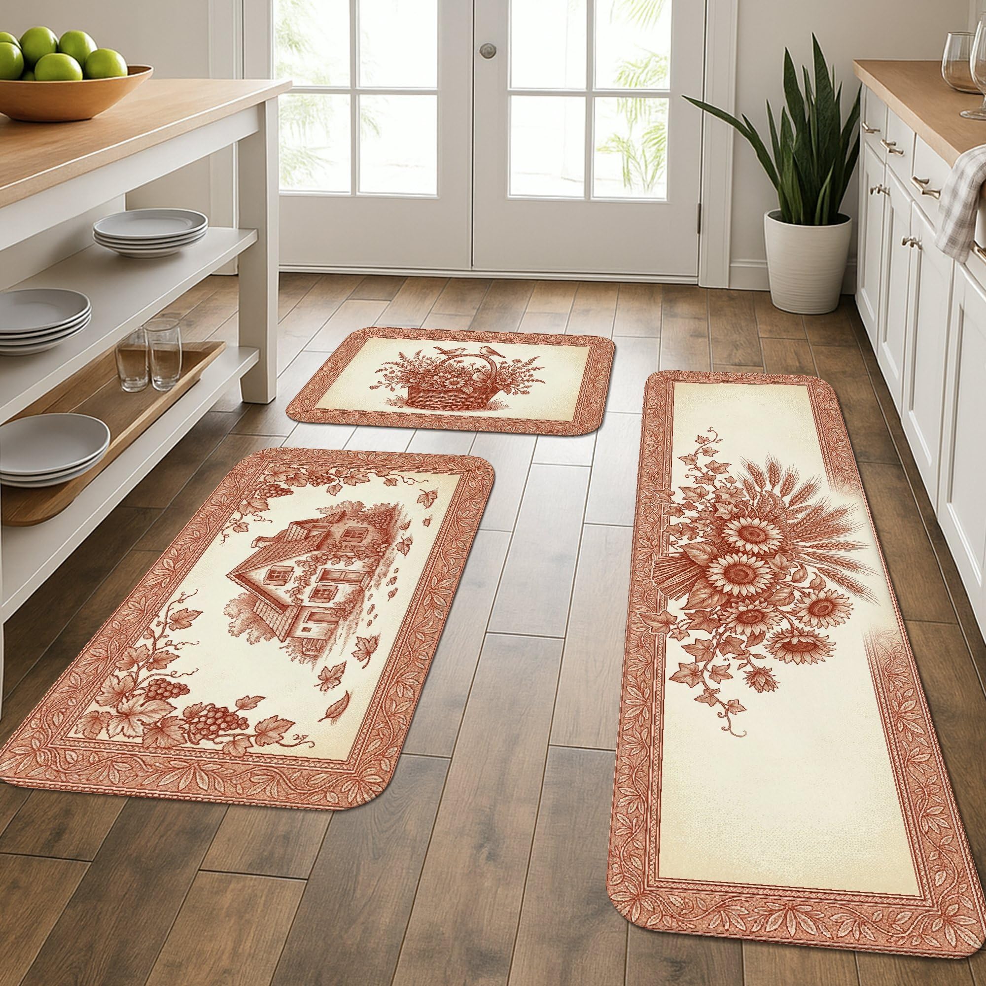 Tapis de cuisine pour évier lot de 3 ambiance rustique crème idéal couloir et entrée