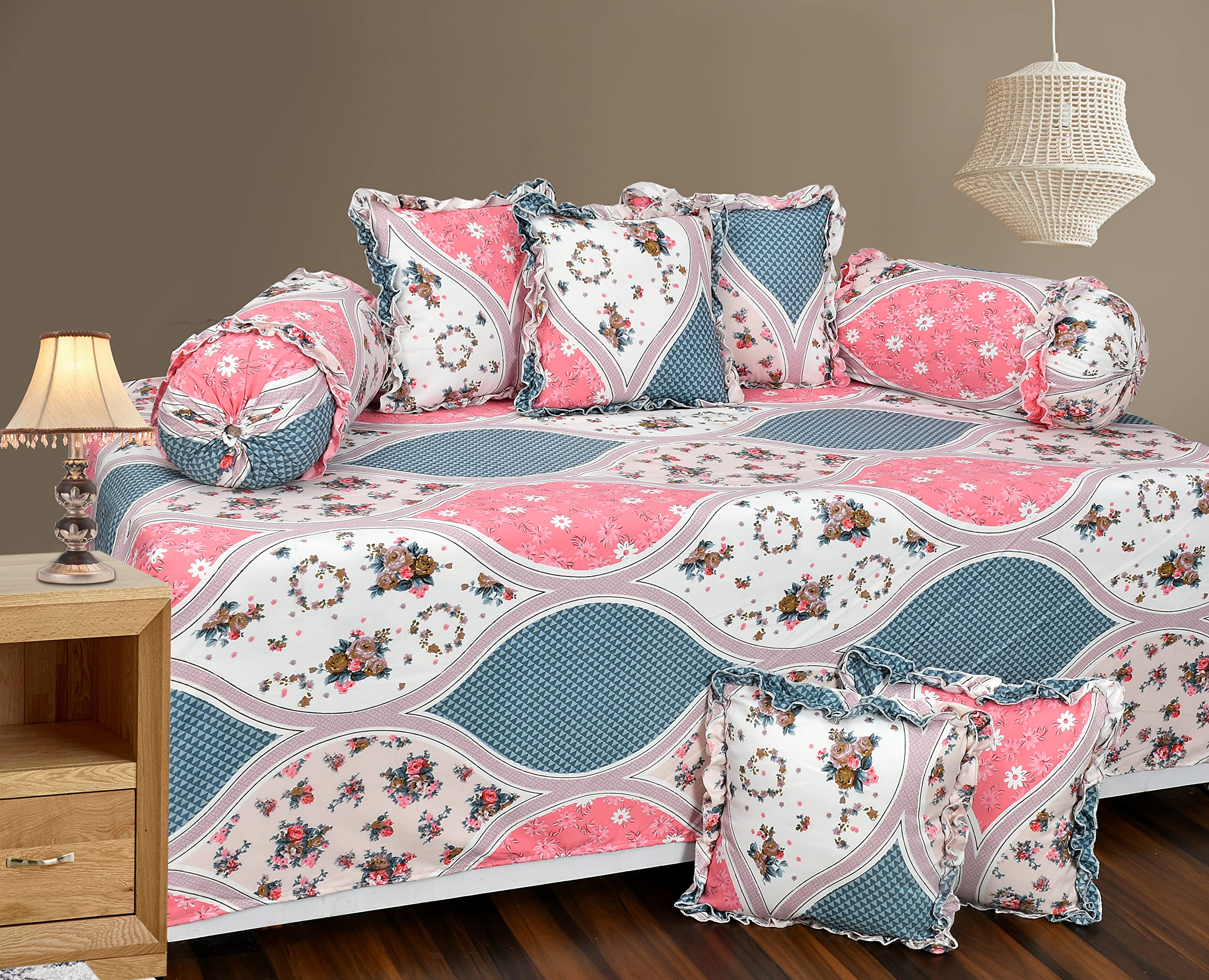 LCF Premium Multi Floral Printed Diwan Set with Cushion Covers | Soft Cotton Fabric | Elegant Leaf Design Sofa Cover for Living Room-image-26