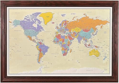 Vista 72 de Lienzo - Mapa de viaje personalizado Tan Oceans World Push Pin con marco negro