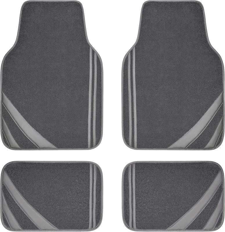 Tapetes Automotivos CAR PASS em Couro com Costura Dupla, Base Antiderrapante e Impermeável Cinza – Kit com 4 Peças