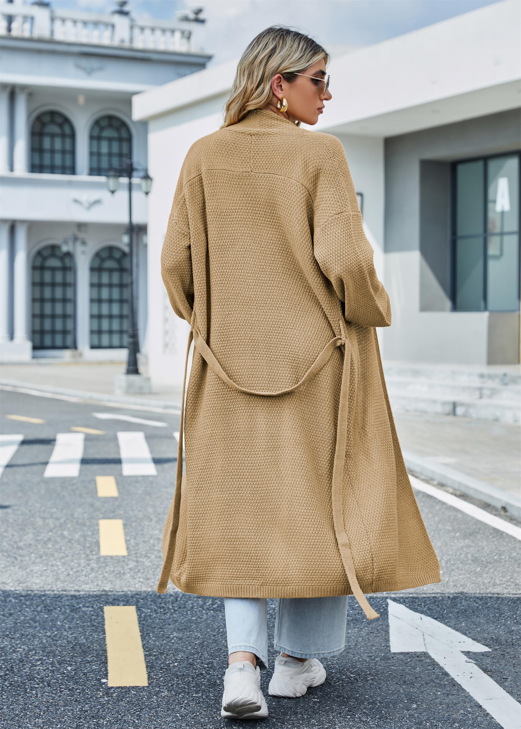 Cardigan Court Femme Surdimensionné – Manteau Tricot épais, Poches à Ceinture, Manches Longues, Décontracté Automne - 5