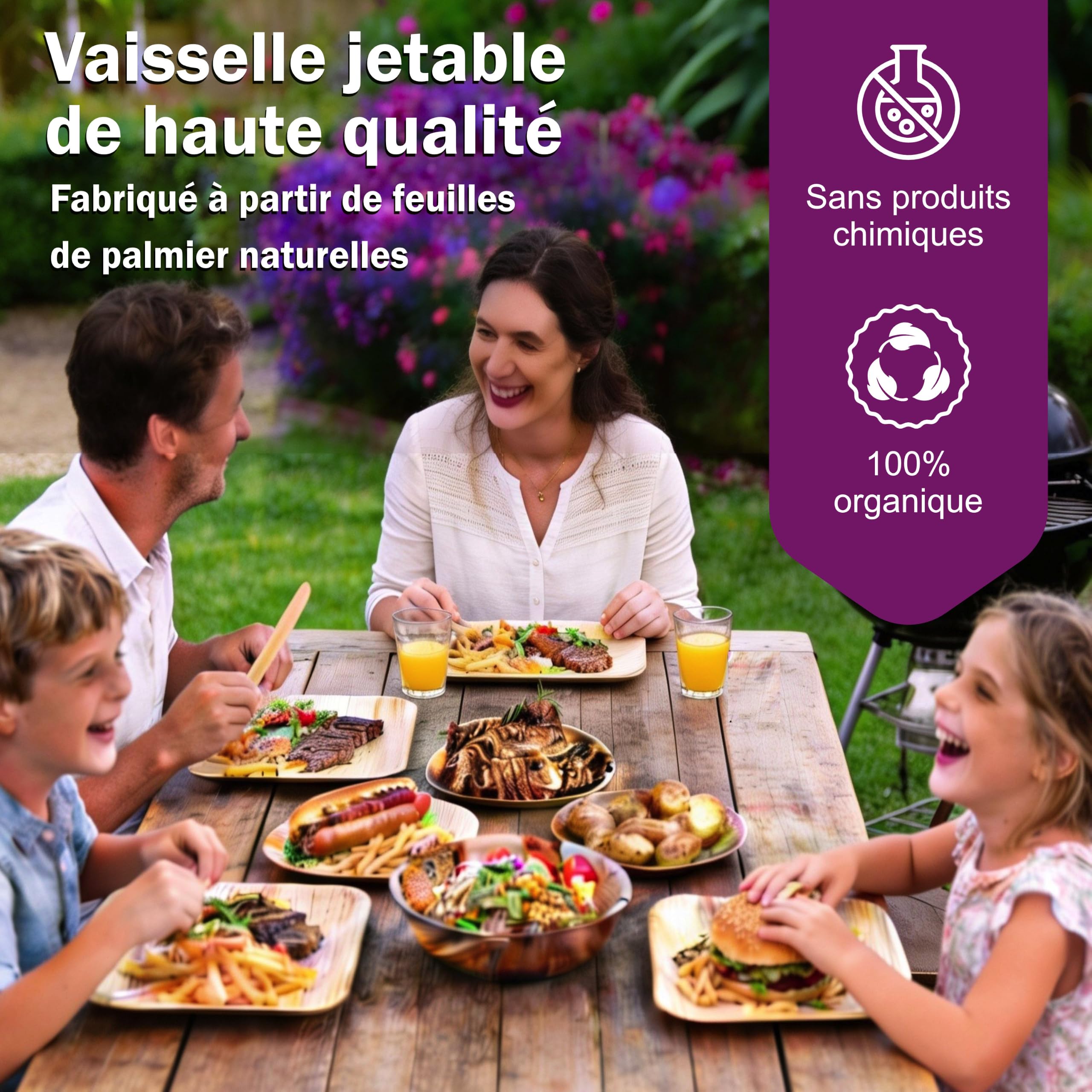 Assiette Jetable en Feuille de Palmier - 200 pcs. Rectangulaires 28x18 cm - Vaisselle Naturelle et Élégante - Chic, Résistante et au Design Unique - Plat Bambou et Bois similaire