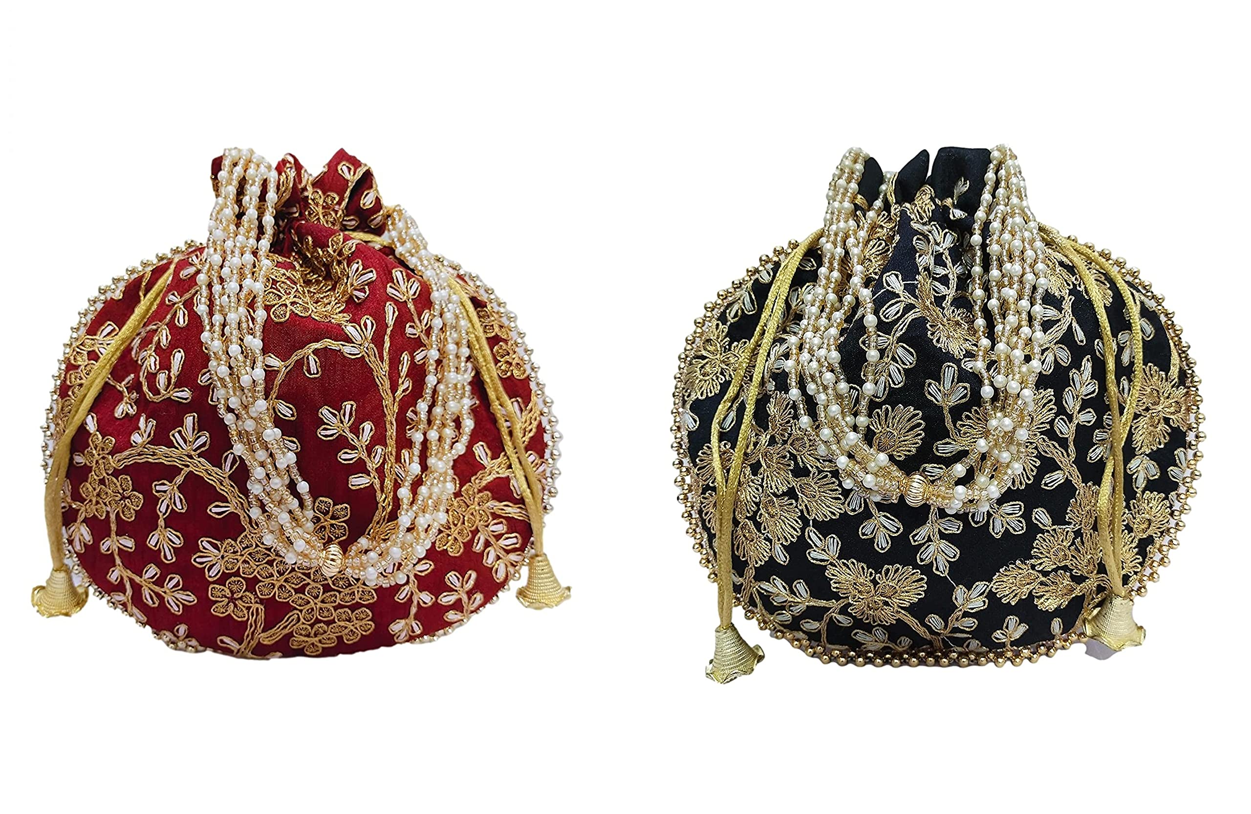 Potli bag (Pack of 2 Potli) Black and Maroon Matka Designer handbags for Women wedding party (B099WYDXBF) Amazon Price History, Amazon Price Tracker