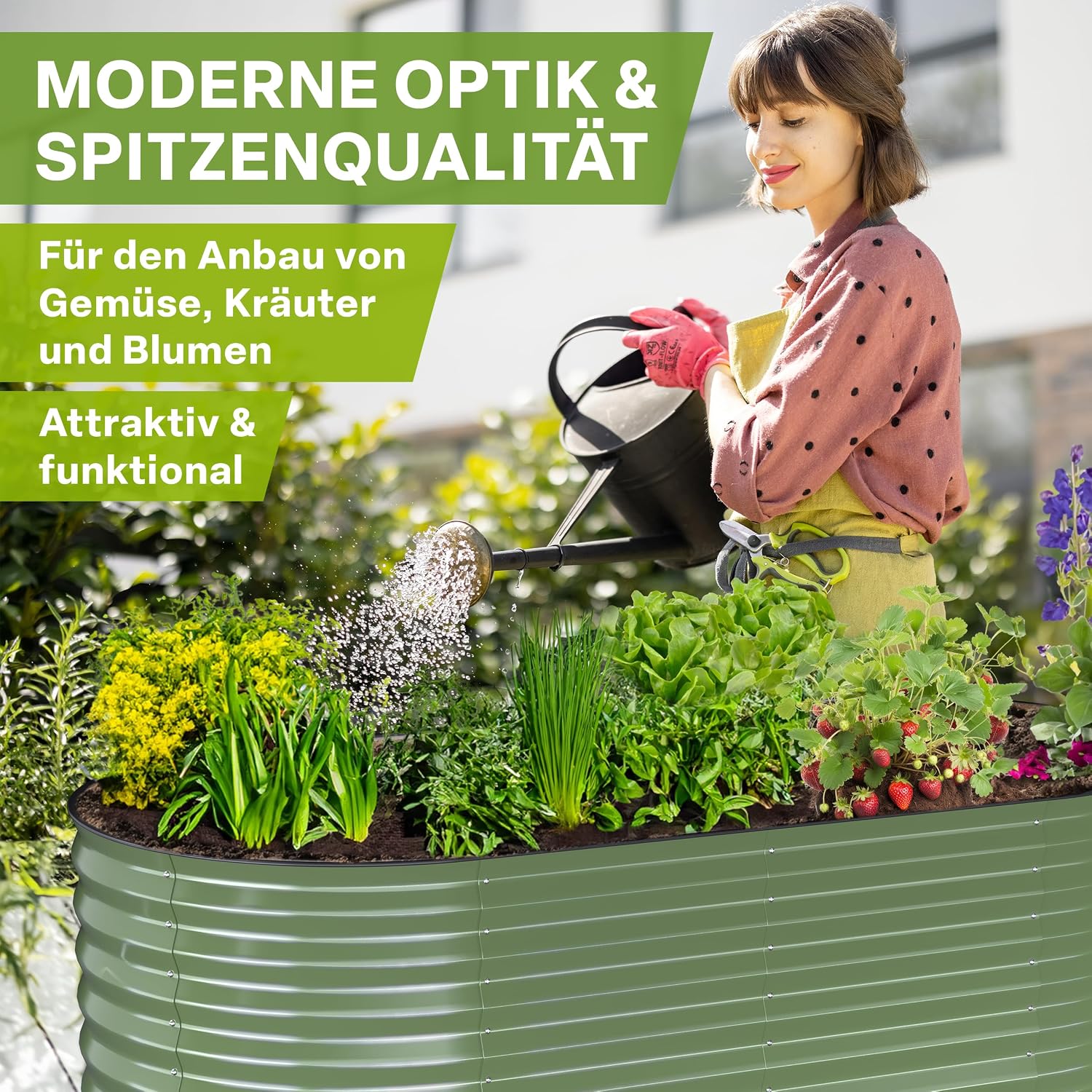 TTL GARDEN 320x80x80cm Nature XL Metall Hochbeet Salbei-Grün - Stahl rostfrei verzinkt &amp; lackiert Wellblech oval 80cm hoch sehr stabil Garten Beet für Gemüse Kräuter Blumen Gartenbeet Gemüsebeet