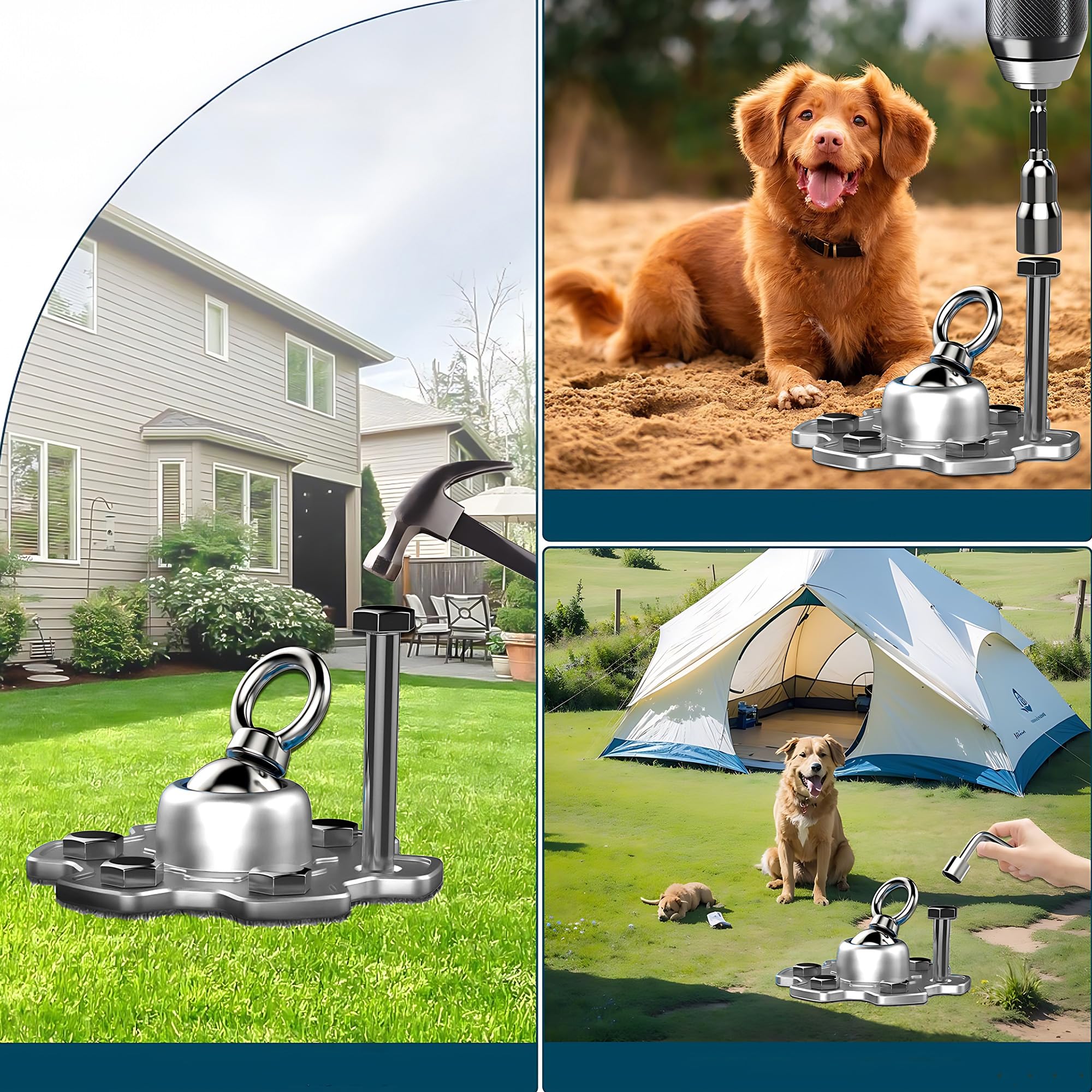 Boulon Antirouille Robuste Pivotant à 360 °, Chaîne d'Ancrage Pour Chien Et Chat, Ensemble De Fixation De Piquet De Sol Extérieur, Assorti De 6 Clous Longs, Sécurité Solide, Pour Extérieur, Cour