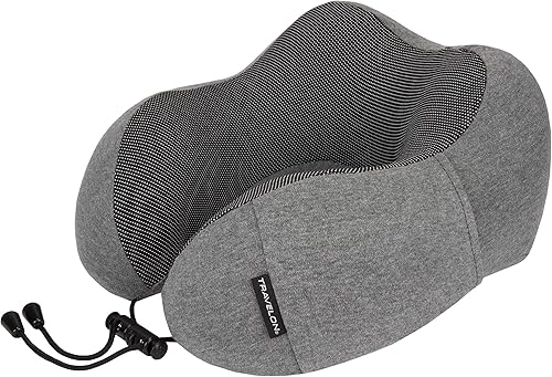 Travelon Almohada de viaje de espuma viscoelástica contorneada, Carbón vegetal, Talla única, Almohada de viaje de espuma viscoelástica contorneada
