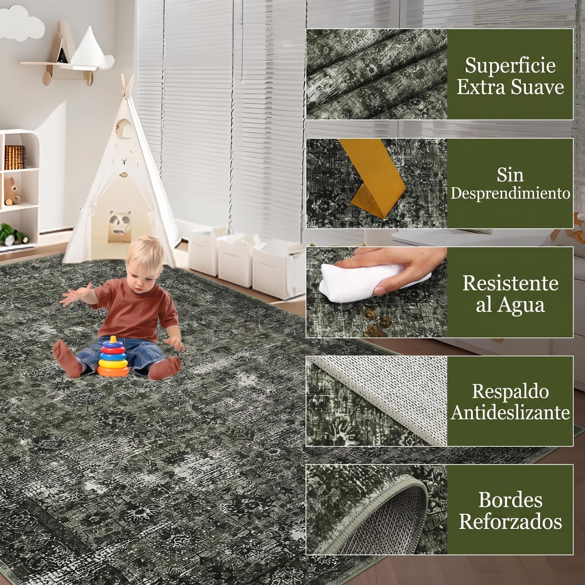 Garvee Alfombra Salon Persa Vintage Lavable 200x290cm Dormitorio Sala