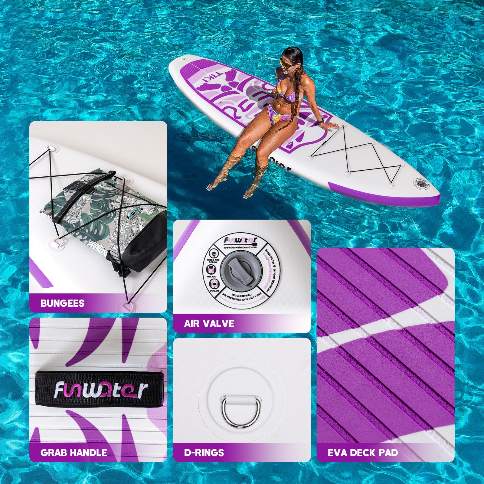 FunWater Inflatable Ultra-Light Stand Up Paddle Board for All Skill Levels with Premium SUP Paddleboard Accessories,Non-Slip Comfort Deck for Youth & Adults