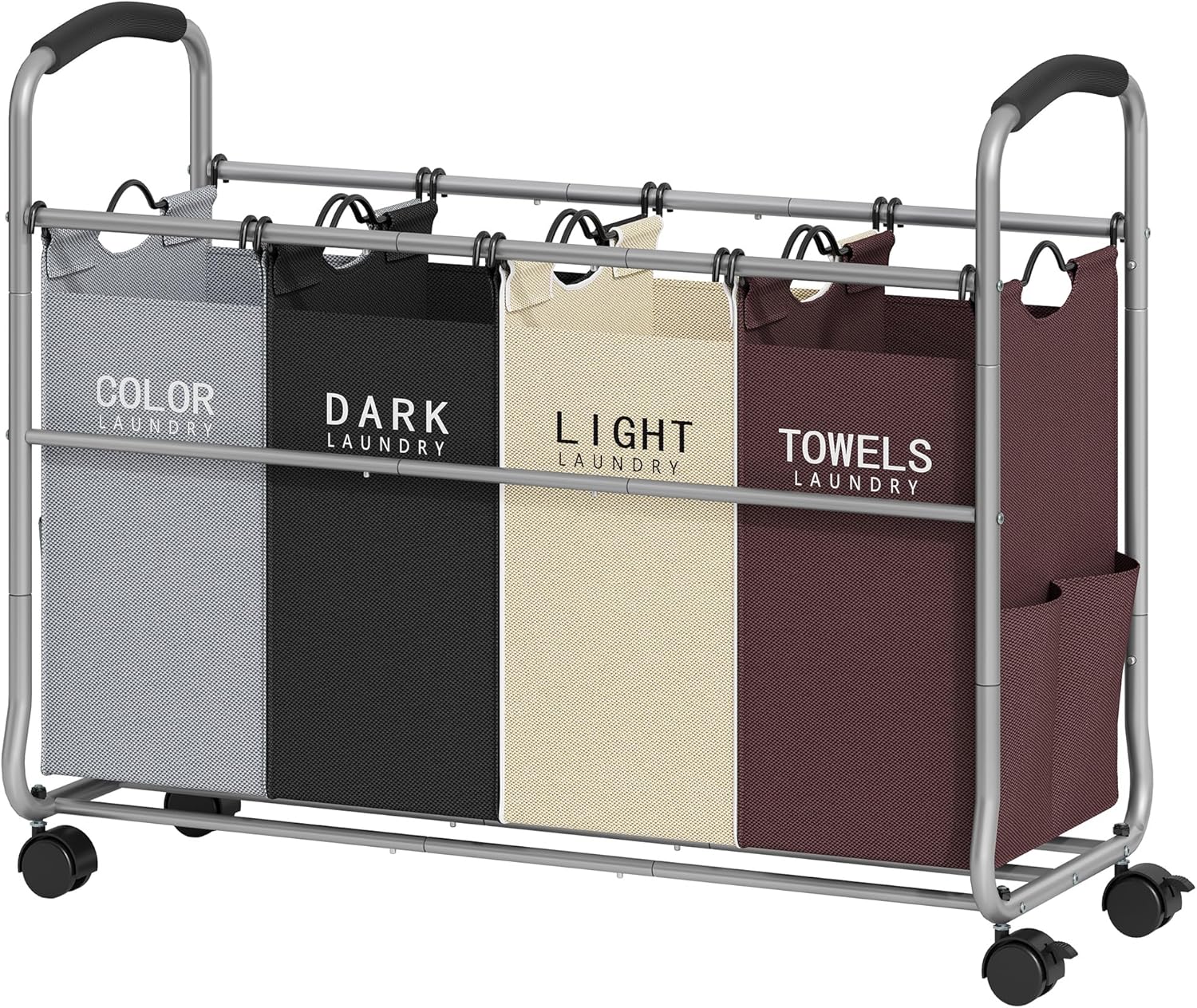 Tajsoon Laundry Sorter 4 Sections with Lockable Rolling Wheels