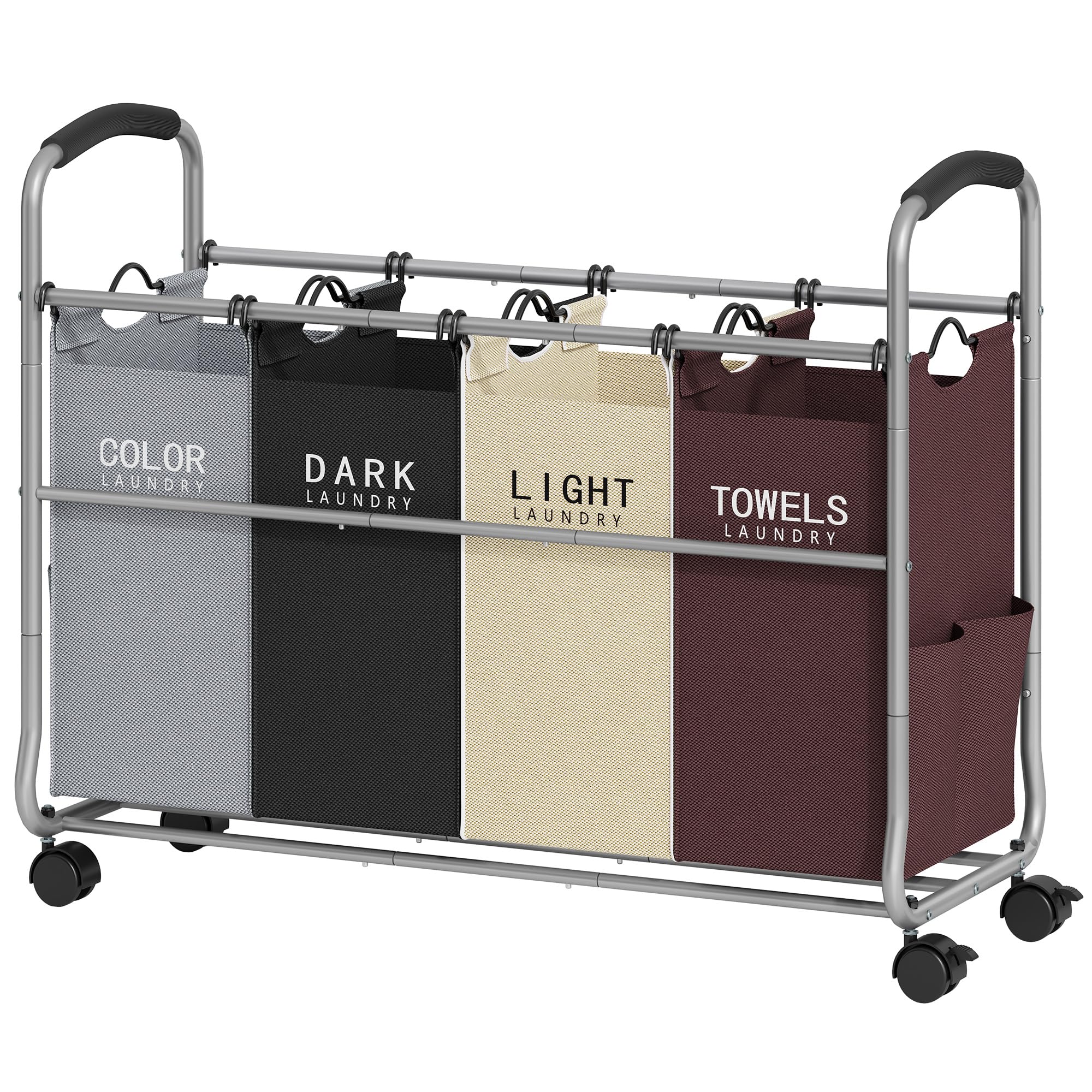 Tajsoon Laundry Sorter 4 Sections Laundry Separator Hamper with Heavy Duty Lockable Rolling Wheels Laundry Divider with Removable