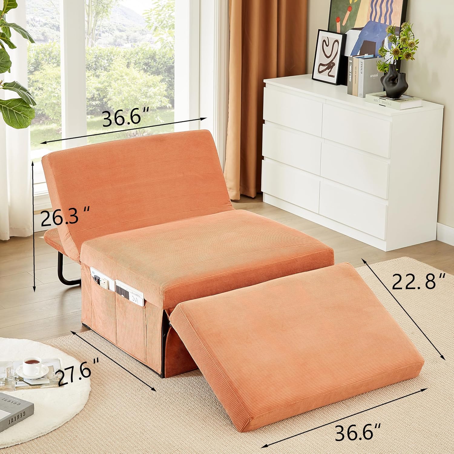 Versatile 4-in-1 Convertible Sofa Bed, Adjustable Backrest for Living Room or Bedroom, Comfortable Reclining Function, Red Brown