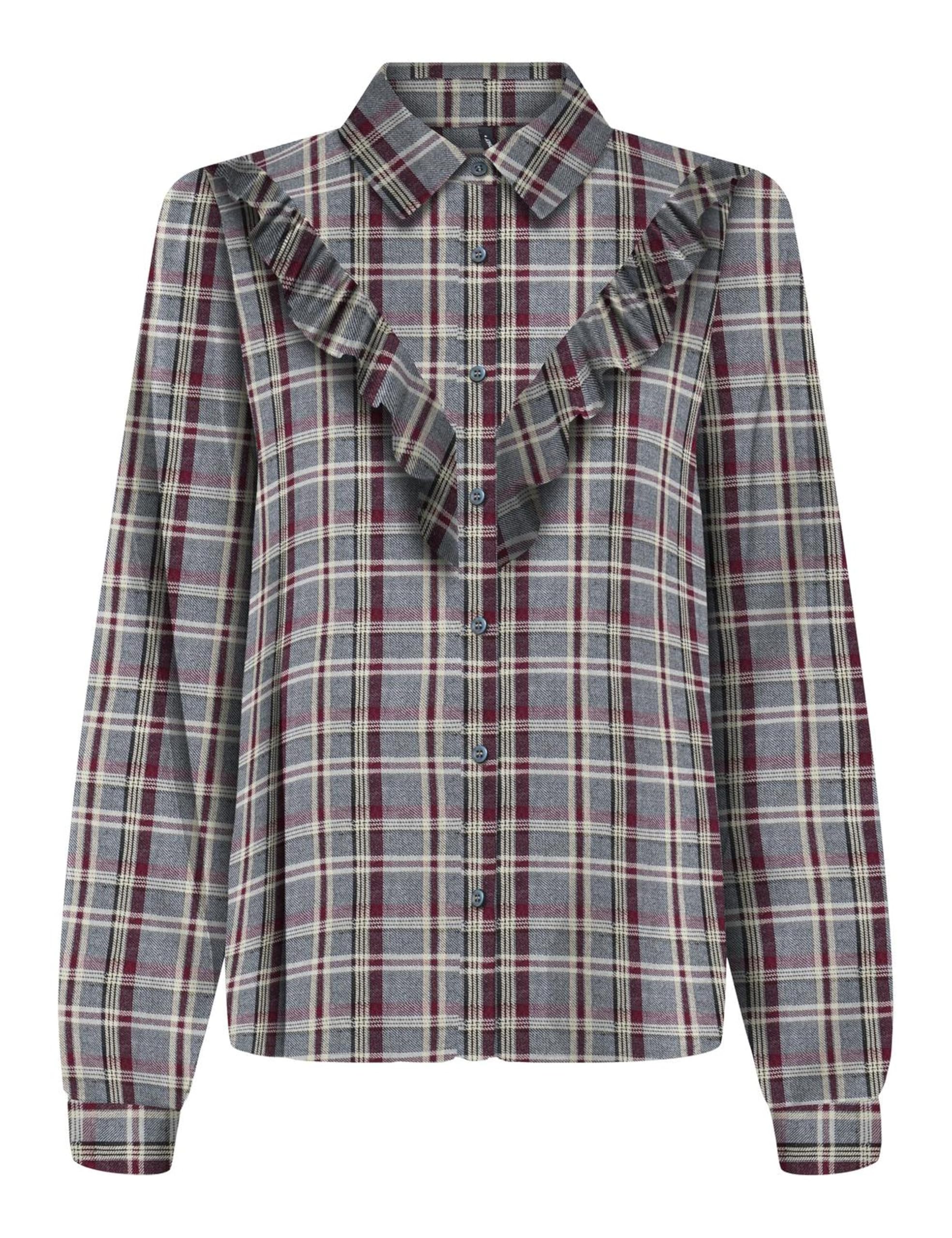 ONLY Frill Shirt Onlevia Check L/S Camicia con Volant Wvn, Gargoyle, L Donna