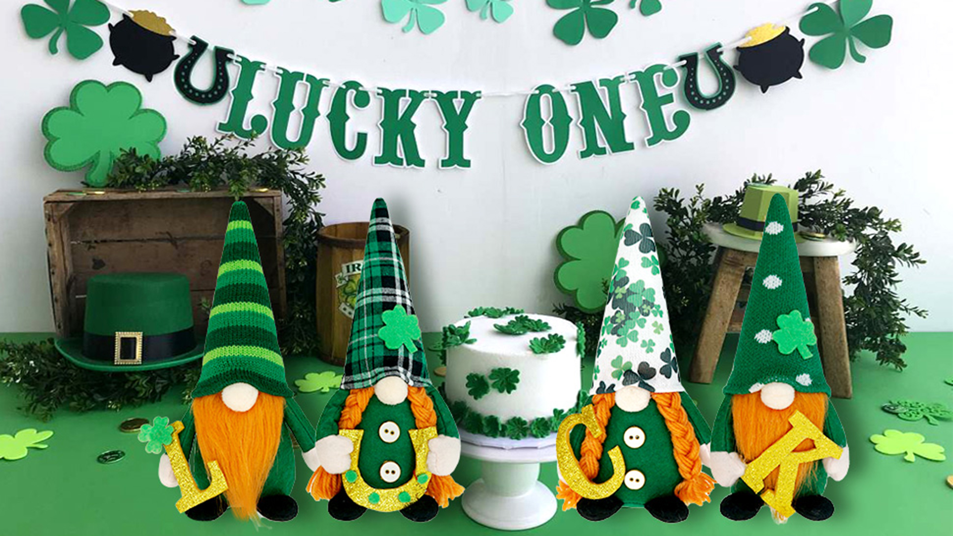 Gnome Lumineux Saint-Patrick 29cm - Décoration LED Avec Chapeau à Paillettes