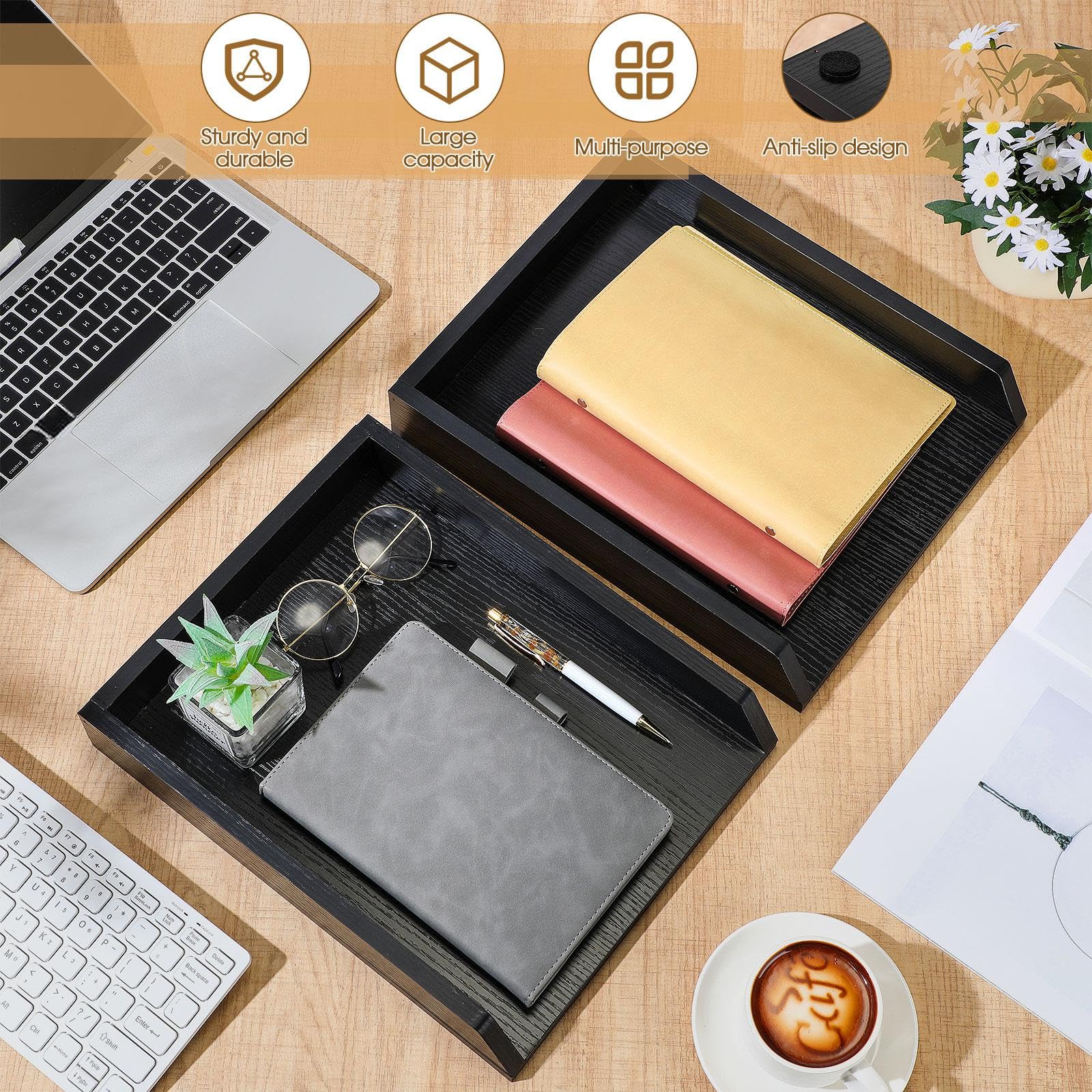 DoubleFill 2 bandejas de madera para cartas, organizador de papel de escritorio de 2 niveles, bandeja de documentos de escritorio de tamaño carta, resistente y apilable, para cajones de papel, carpeta