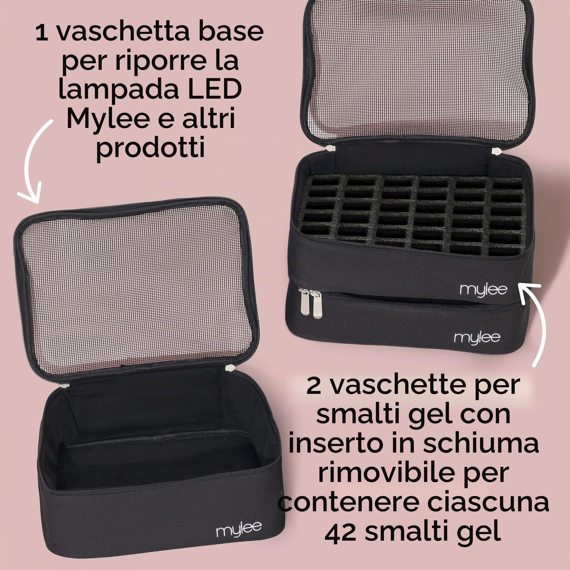 MYLEE Organizer per Set Smalto – Valigetta Porta Smalti per Unghie | Borsa Organizer per Onicotecnica ed Estetista, con Maniglia e Inserti in Gommapiuma, Contiene 84 Smalti