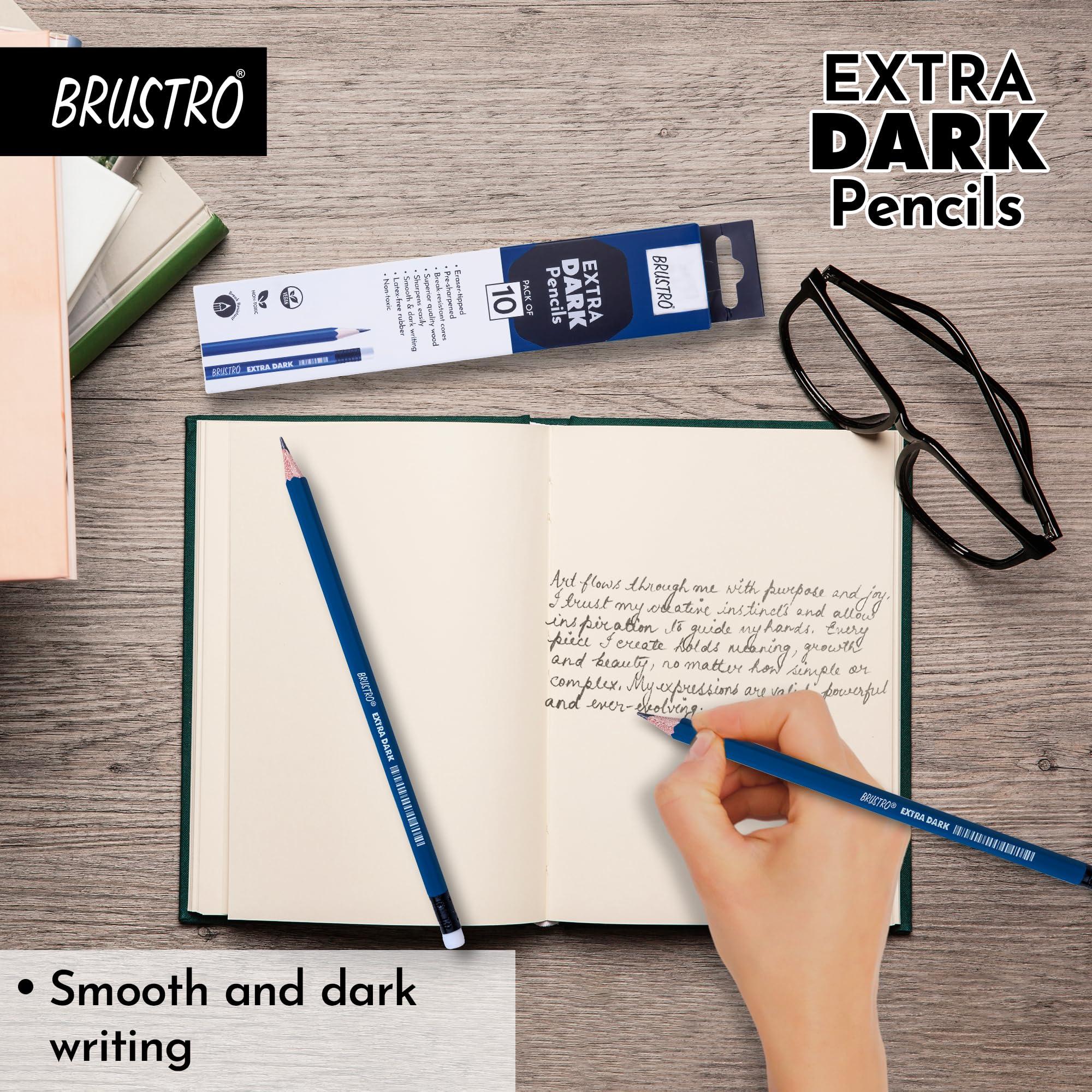 BRUSTRO Extra Dark Pencils |Black, Pack of 2 (Total 20 Pencils)| Ideal for Drawing, Sketching, Mandala, Shading, Portrait for Artists, Fine Art Students. 3