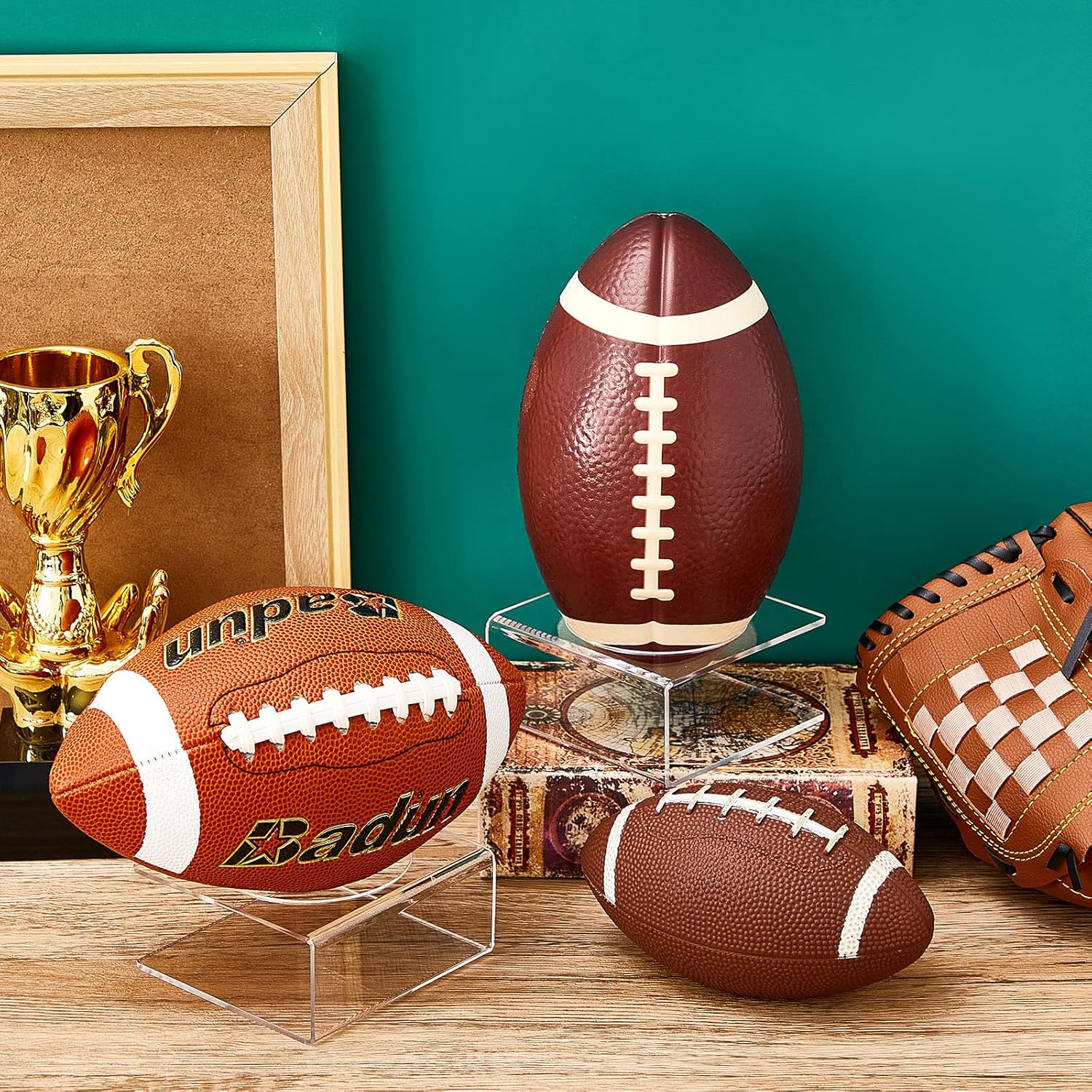 4 Pcs Football Stand Display Clear Display Stand for Football Acrylic Football Holders Football Display Case Sports Ball Storage Rack for Basketball Football Volleyball Soccer Collection Holder