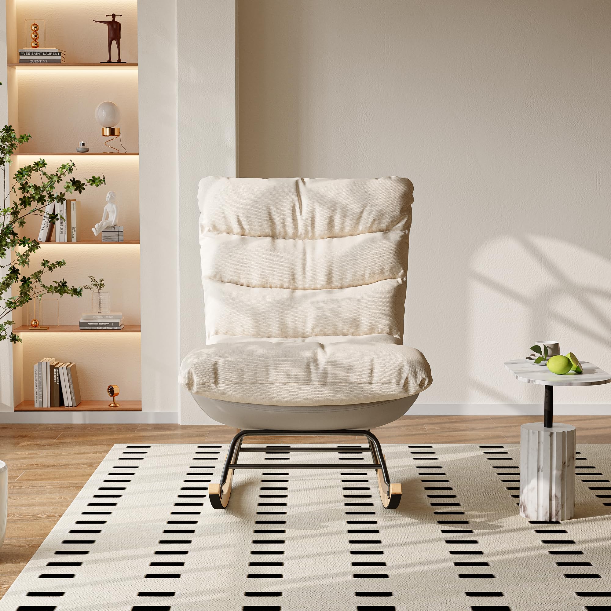 Fotel bujany, fotel do karmienia, z regulowanym oparciem, nogi z litego drewna, fotel do czytania, fotel do karmienia piersią, do sypialni, salonu (ADCR-079 72x93x83cm)