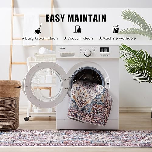 Miniatura 7 de Alfombra lavable a máquina, de 5 x 7 pies, diseño de medallón vintage, antideslizante, para sala de estar, dormitorio, resistente a las manchas,