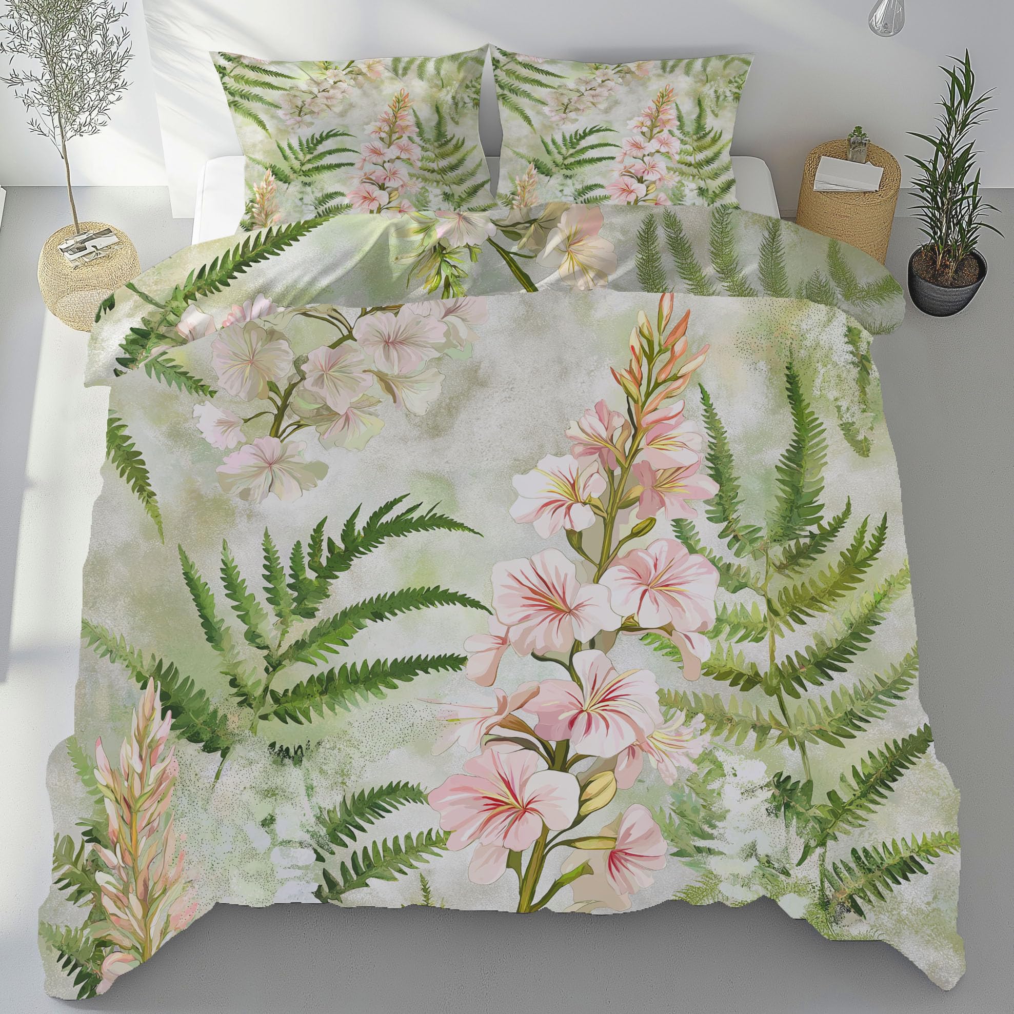 Parure de lit 1 personne motif fleur aquarelle pour une chambre style jungle botanique
