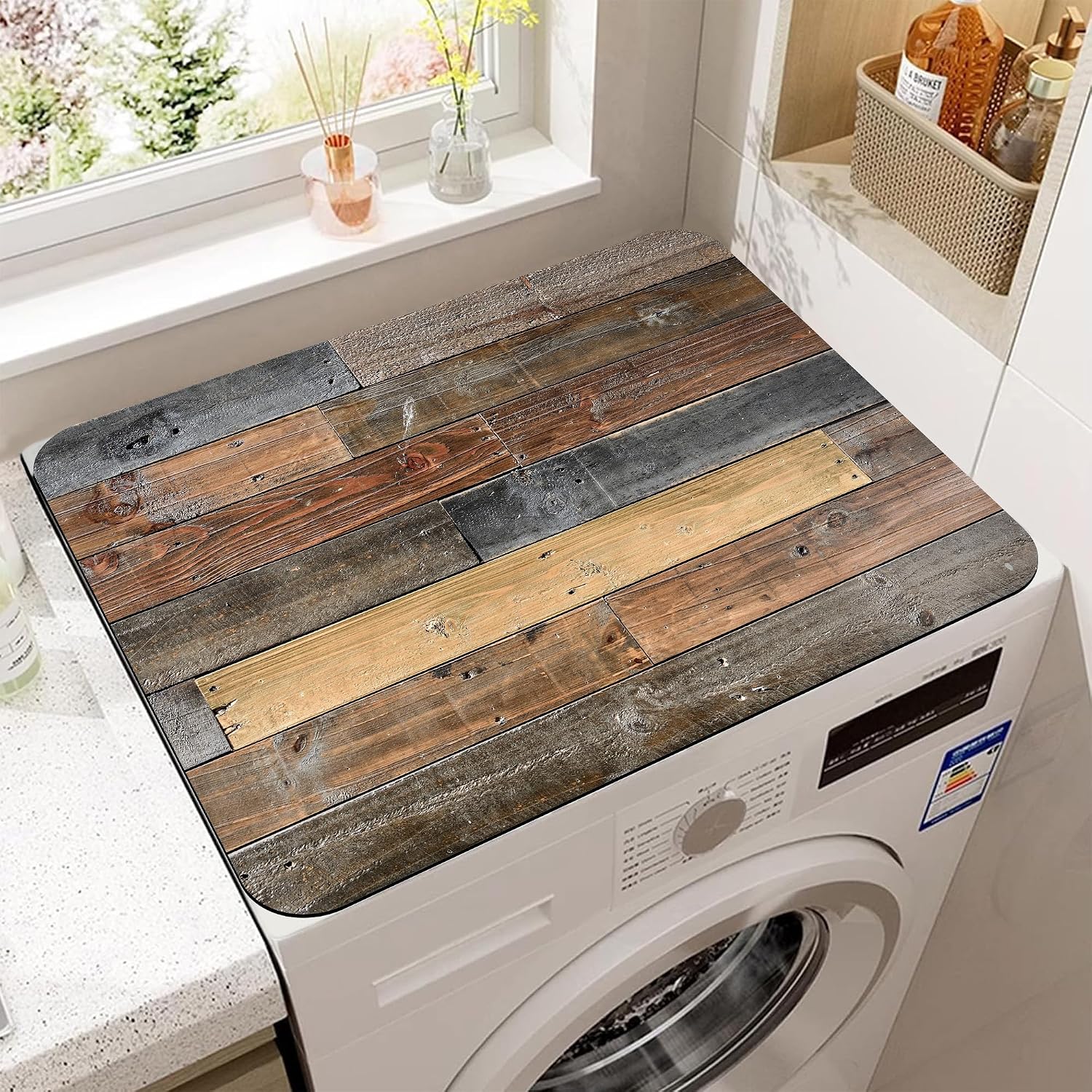 Old Vintage Wood Textured Print Washer and Dryer Covers For The Top,Anti-slip Washing Machine Dust Cover Pad,Dryer Top Protector Mat for Laundry Room Kitchen Decor,23.6X19.7 in