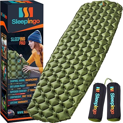 Sleepingo Colchoneta grande para acampar  Colchoneta de dormir ultraligera para campamento, mochileros, senderismo, colchón de aire ligero, inflable