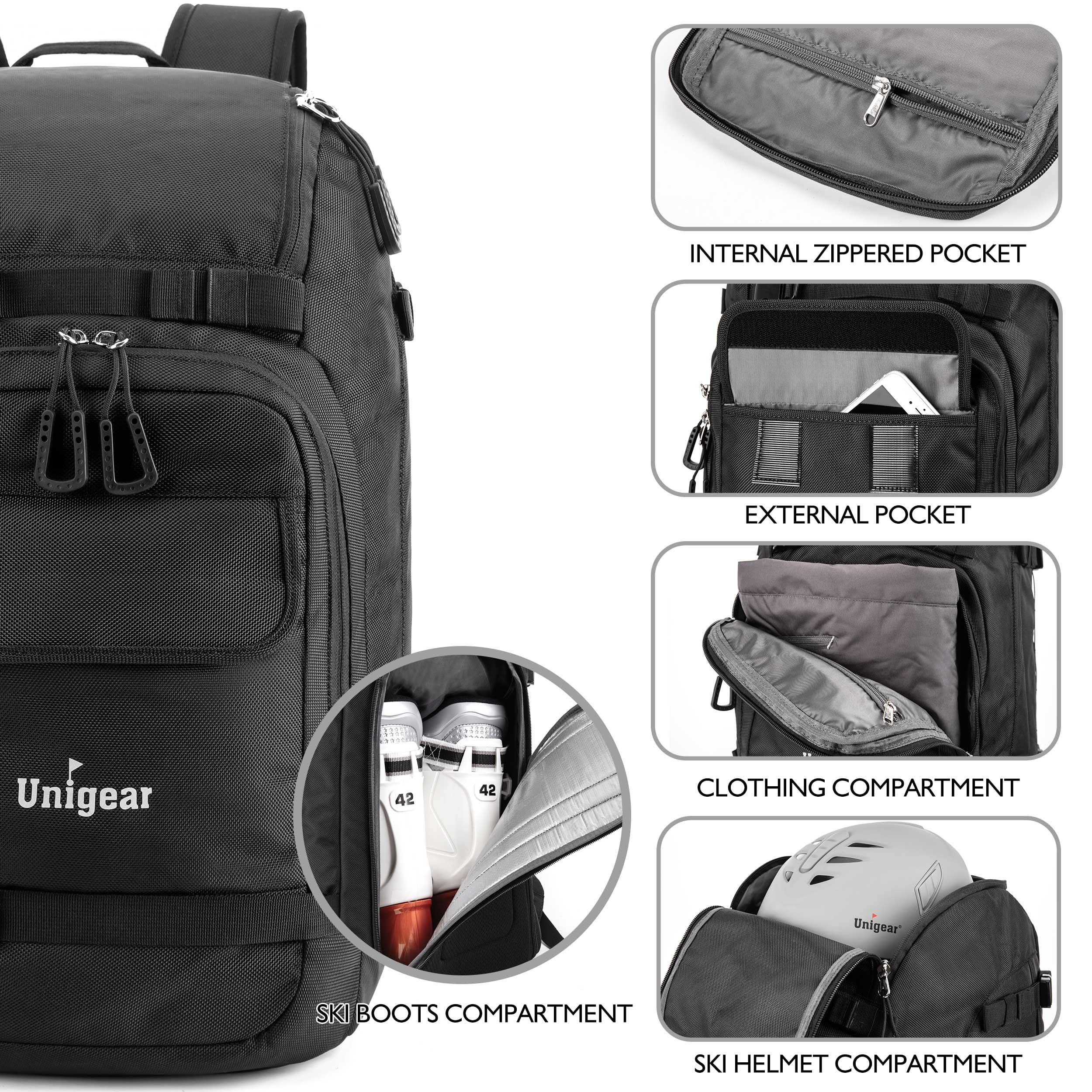 Unigear 50 l / 70 l plecak do butów narciarskich, buty snowboardowe z torbą na kask, sporty zimowe, plecak do jazdy na łyżwach