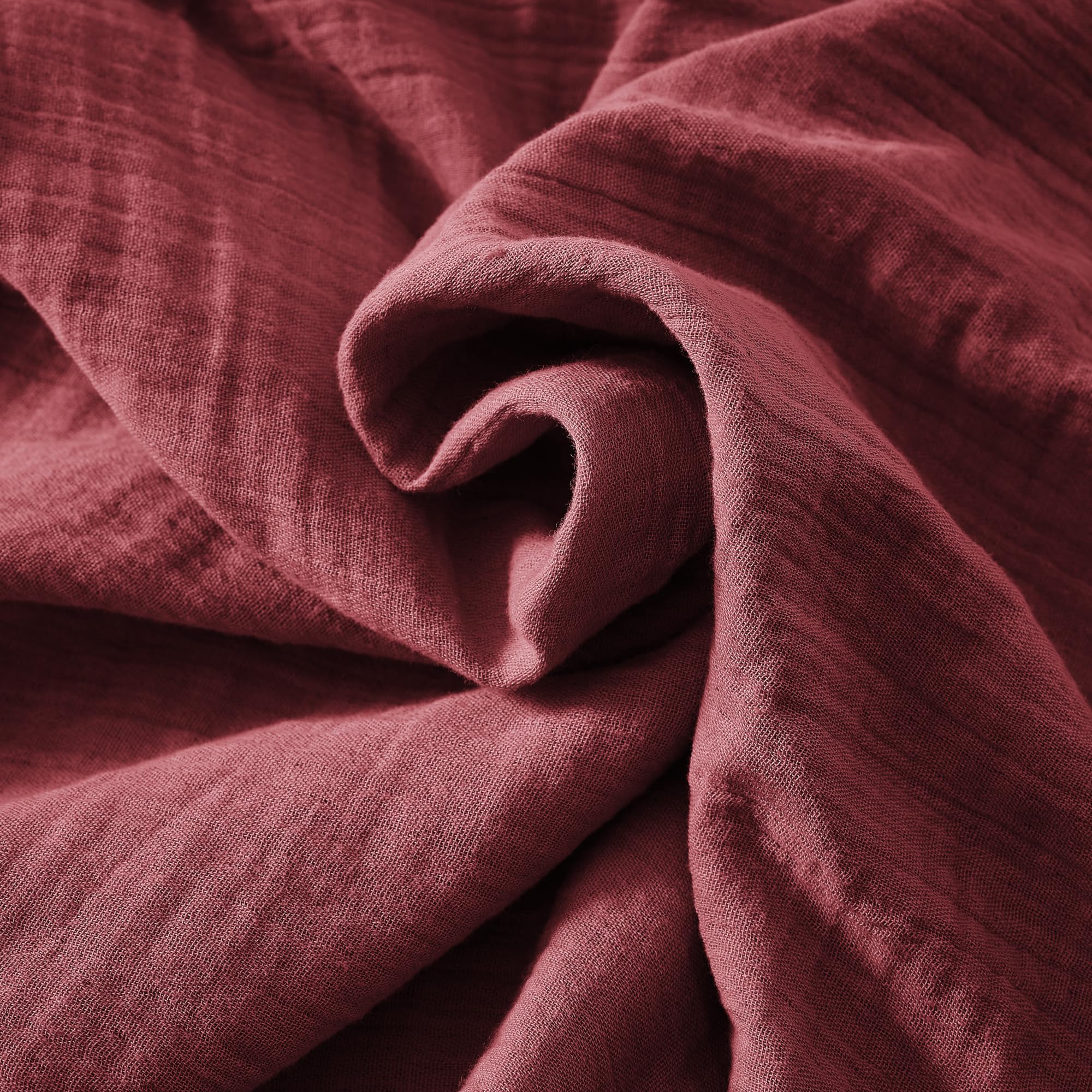 Plaid con frange in garza di cotone, 130 x 160 cm Gaia Bordeaux