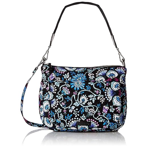 Vera Bradley Women's Cotton Carson Shoulder Bag Crossbody Purse, Plum Pansies - Recycled Cotton, One Size