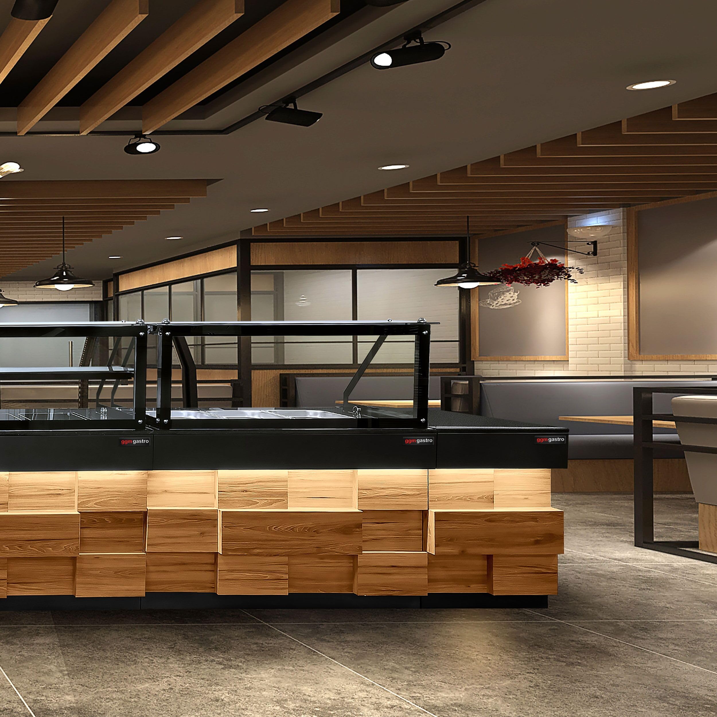 GGM Gastro Kassentisch Toronto 1500 mm | robuste Granitarbeitsplatte, edles Design mit LED-Beleuchtung, ergonomische Arbeitshöhe, pflegeleicht, direkt einsatzbereit