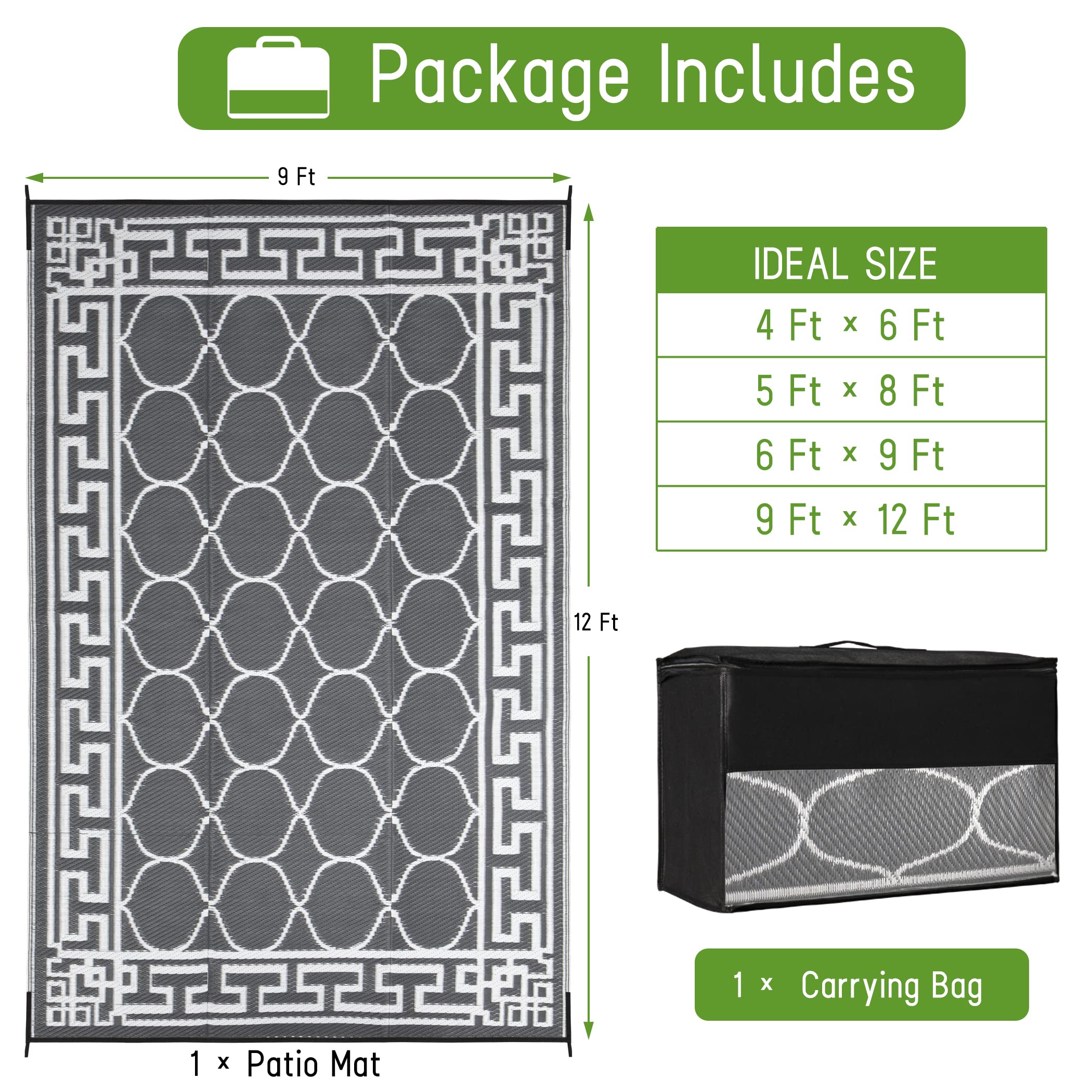 OLANLY Outdoor Rug 9x12 Ft Waterproof, Reversible Outdoor - View #2