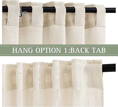 Vista 24 de PONY DANCE Juego de 2 cortinas estilo café de 24 pulgadas de largo, con textura de lino blanco, cortinas cortas bohemias para baño pequeño