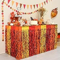 Vista 8 de Mega-L - Decoraciones de fiesta de otoño, paquete de 2 faldas de mesa con flecos metálicos ondulados de oropel para mesa rectangular y redonda
