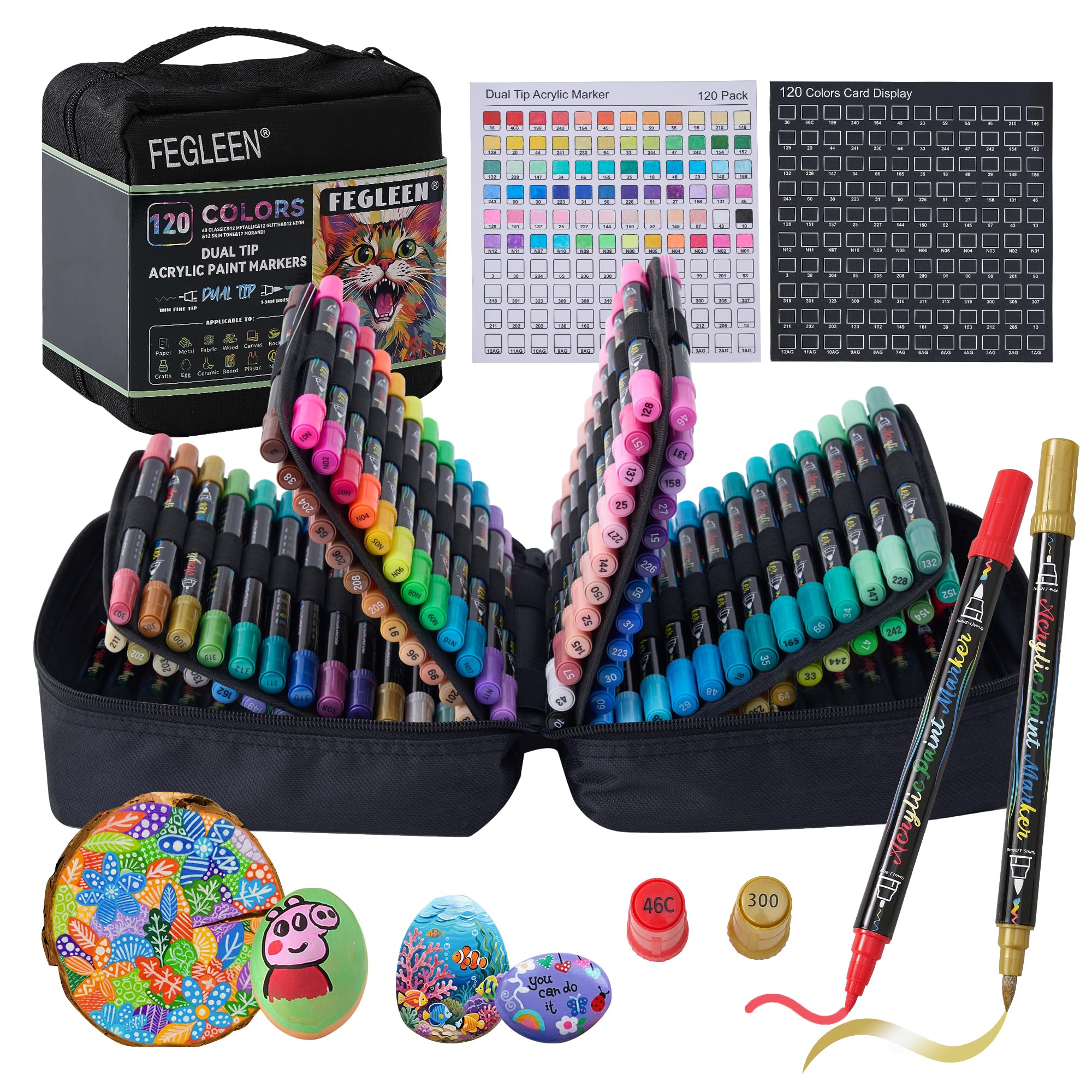 Amazon.com: FEGLEEN 120 Colors Acrylic Paint Markers,Dual Tip