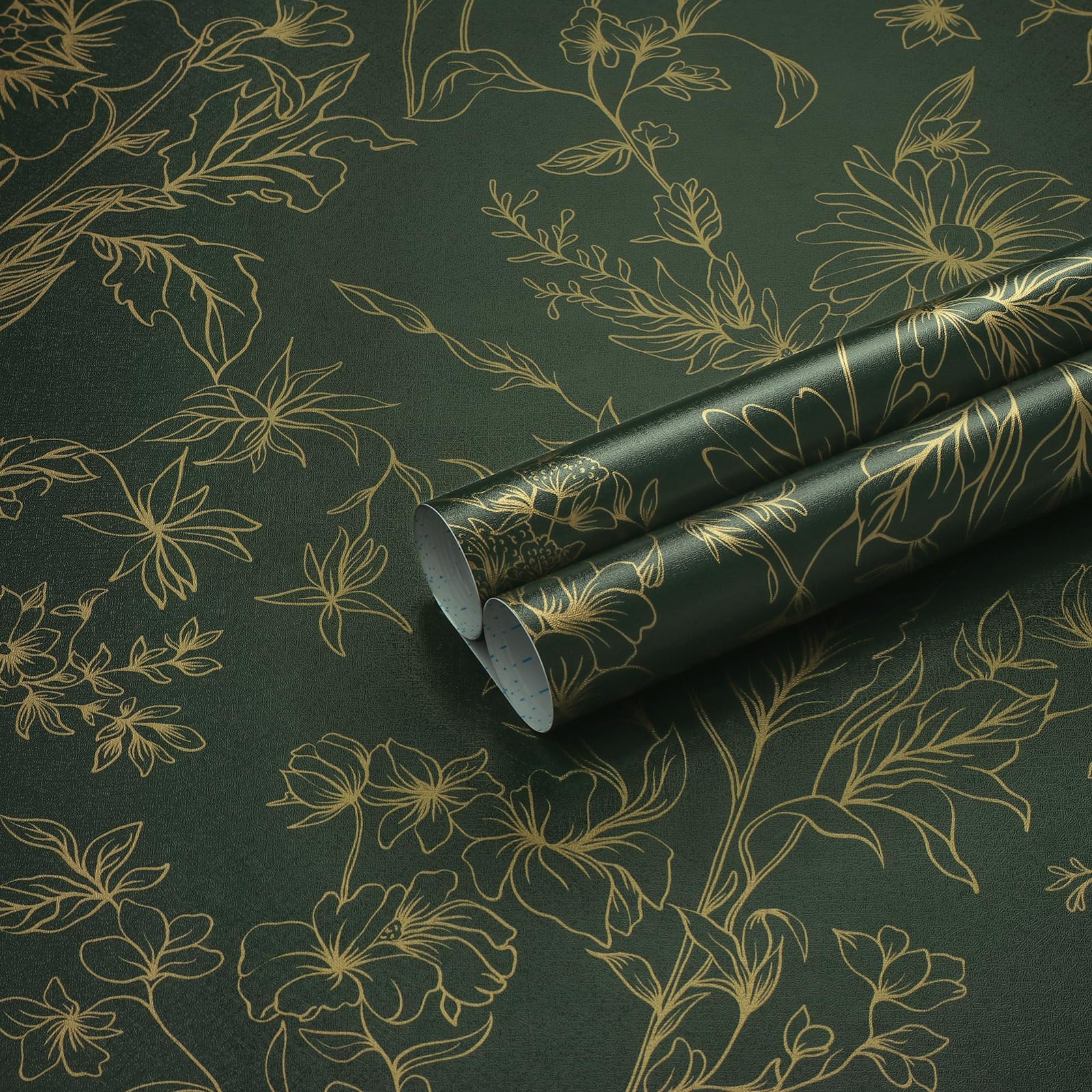 Safiyya Peel and Stick Wallpaper Gold and Dark Green Contact Paper