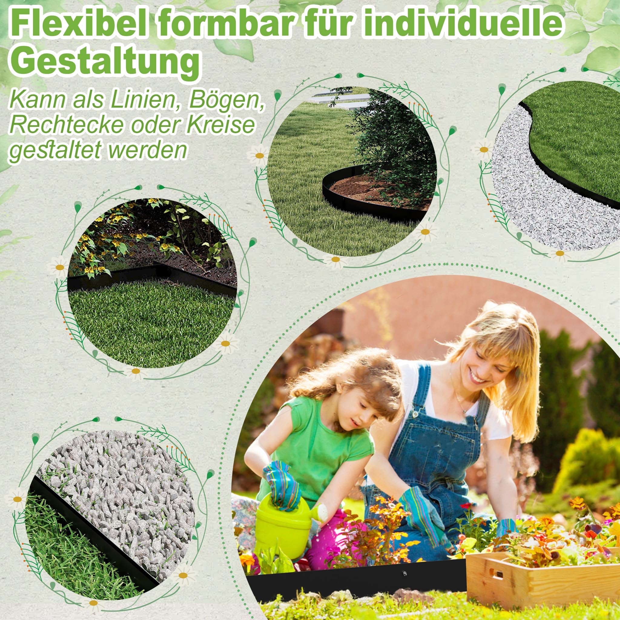 LZQ Rasenkante Metall mit 50 Erdanker,10 cm Hoch, Schwarz,Rostbeständige Beeteinfassung,Flexible Rasenmähkante Beetumrandung,Garten Beetbegrenzung für Blumenbeete,Hofwege,10er-Set