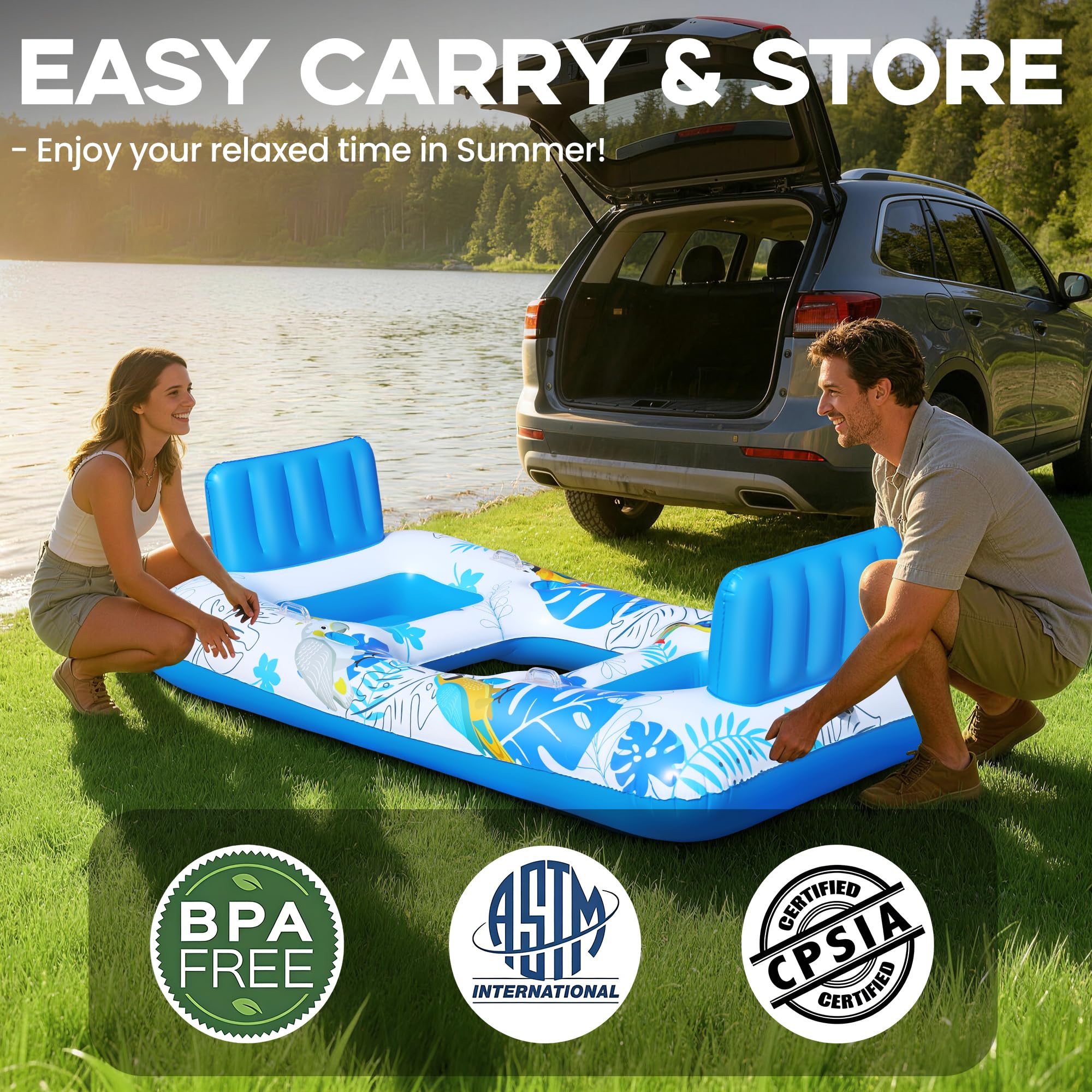 Luxfero Colchoneta Piscina Adultos para 2 Personas, 220x110 cm Colchonetas Hinchable para Piscina, Piscina Hinchable Adultos, Silla Hinchable para Fiestas acuáticas y Fiestas de Verano