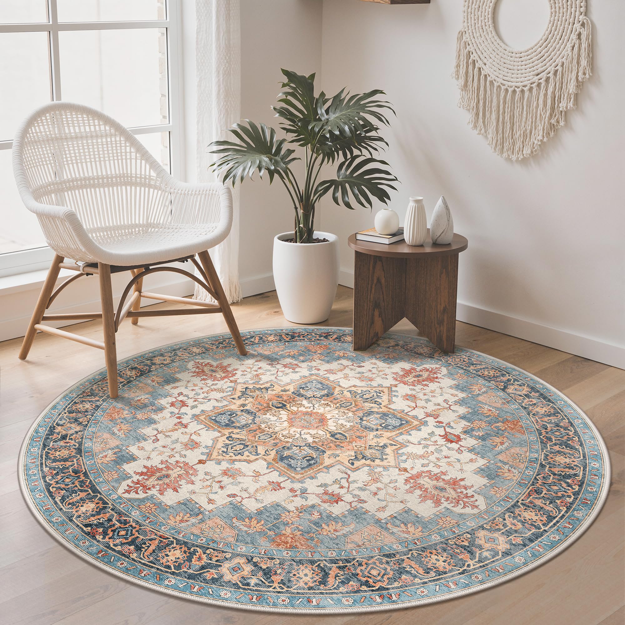 GENIMO Vintage Teppich, Teppiche Wohnzimmer, Waschbare Teppiche, Boho Teppich, Klein Carpet rutschfest