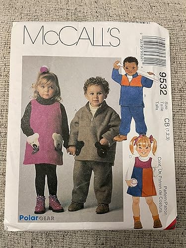 McCall's 9532 - Sudadera sin botones para niños pequeños, sudadera y pantalones de meter con patrón de costura, talla CB (1-3)
