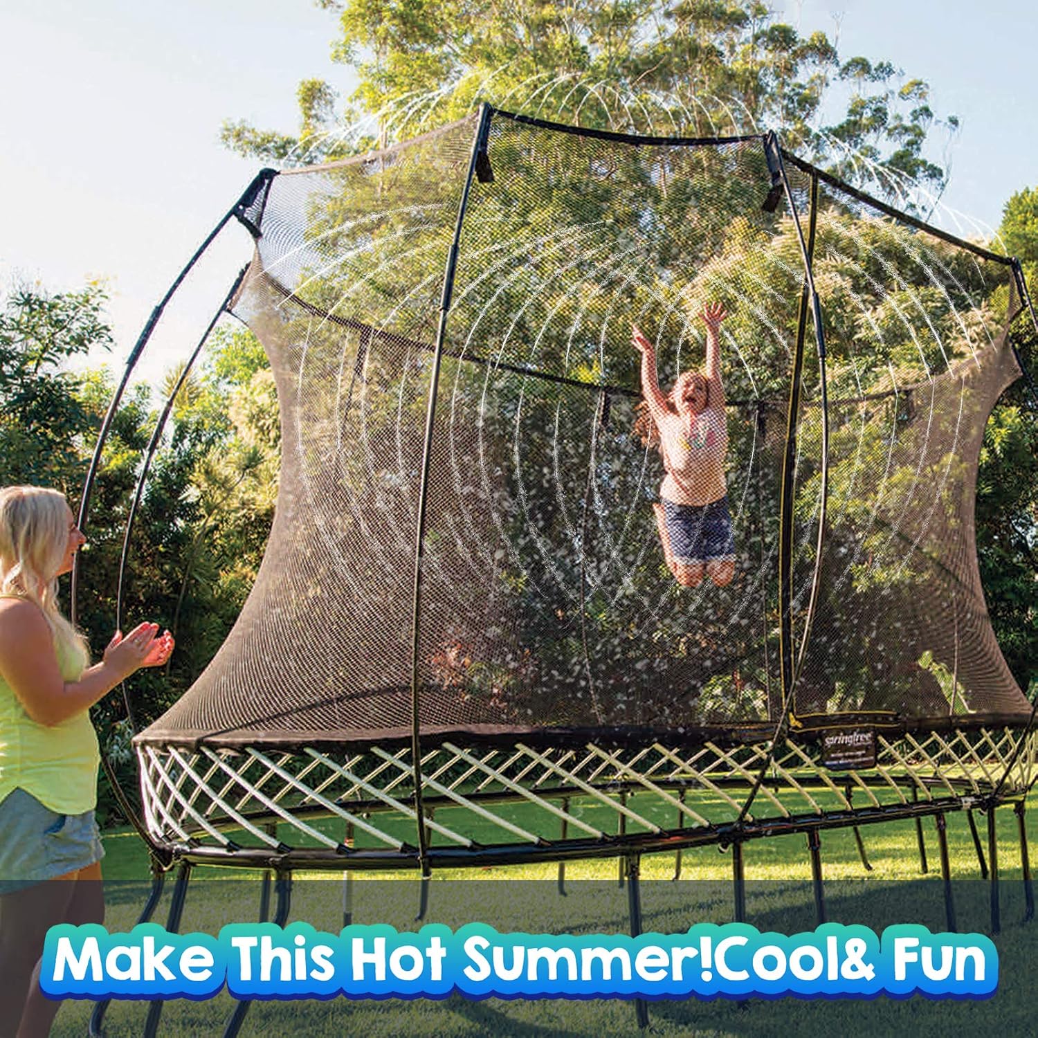 Trampoline Sprinkler - Outdoor Trampoline Water Sprinklers for Kids & Adults, Fun Summer Water Park Backyard Toys for Boy Girl Play Outside Activity- Trampoline Accessories 39 ft with 50 Zip Ties : Toys & Games