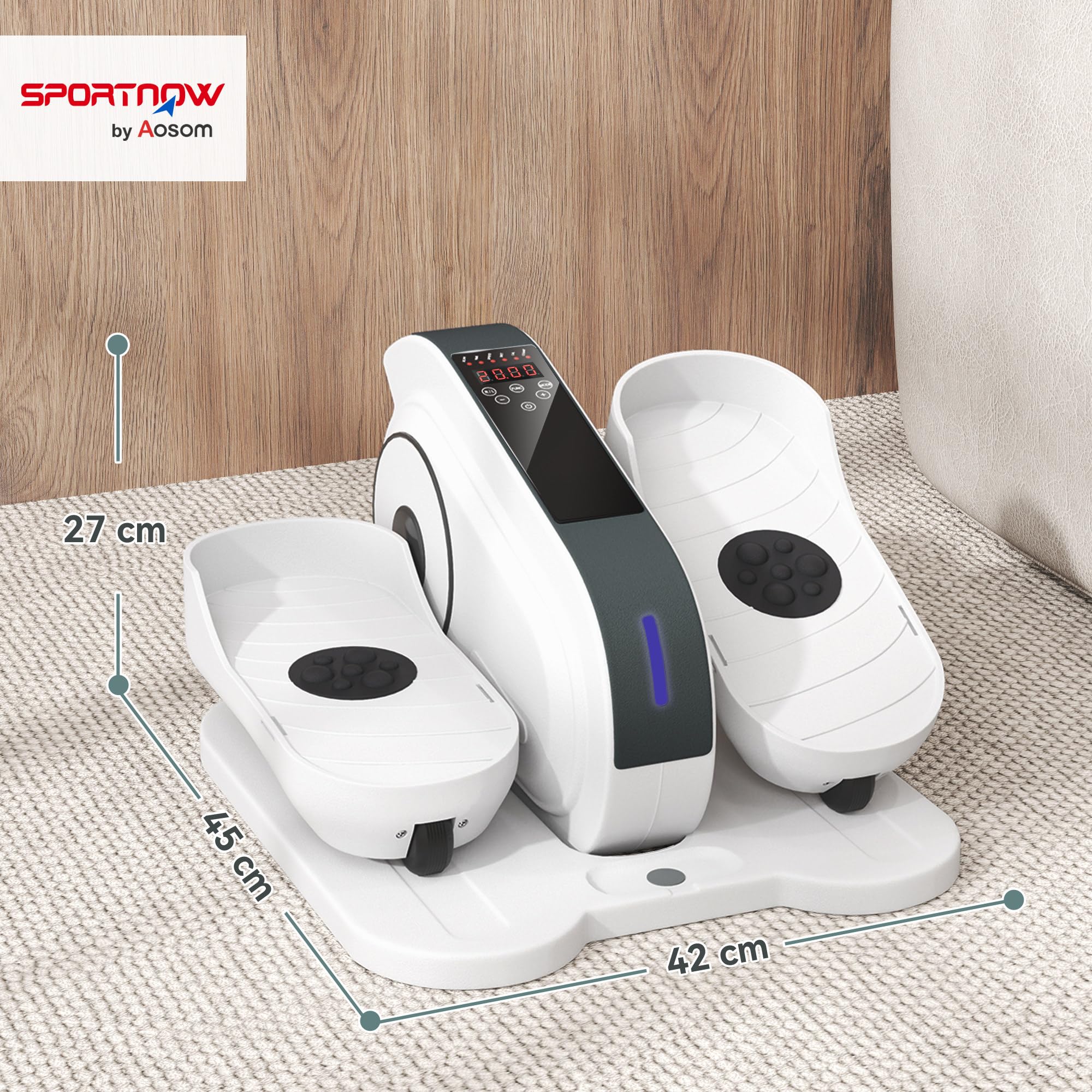 SPORTNOW Pedalier d'appartement, plliptique de Bureau, Mini vélo elliptique électrique avec écran LCD, télécommande et 10 Vitesses réglables, Silencieux et Portable pour Les Seniors, Blanc