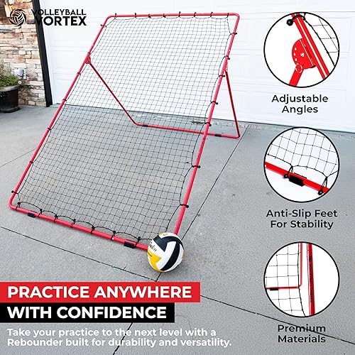 Miniatura 5 de Red de rebote de voleibol  7 x 5 pies ajustable para práctica de voleibol para mejorar golpes, pinchos, servir  Equipo de entrenamiento portátil de