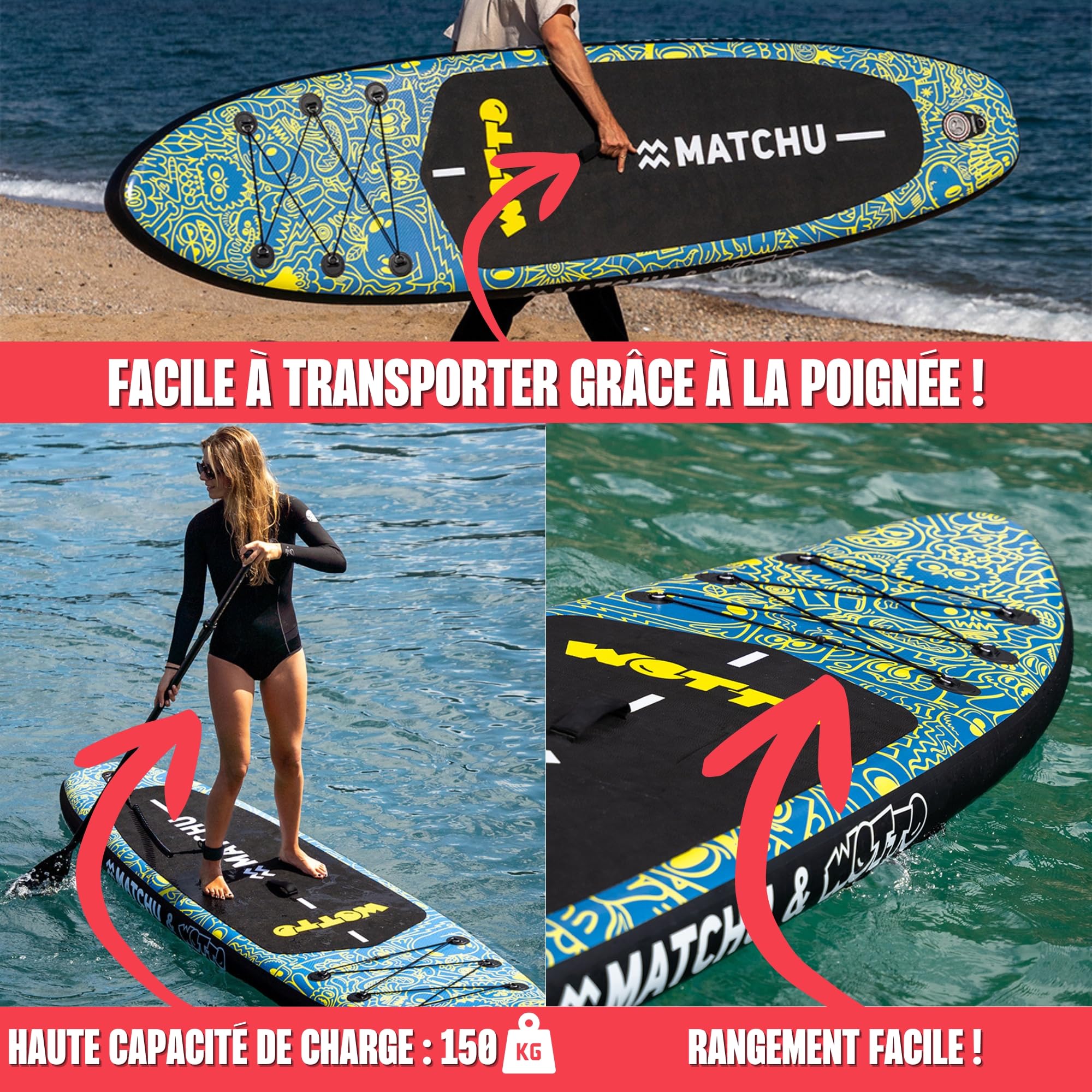 MATCHU - Planche Gonflable Sup Board - Planche à Paddle - Édition limitée - Livré avec Certificat - Kit Complet - 320x81x15 CM - Charge maximale : 150 KG - Art Collection